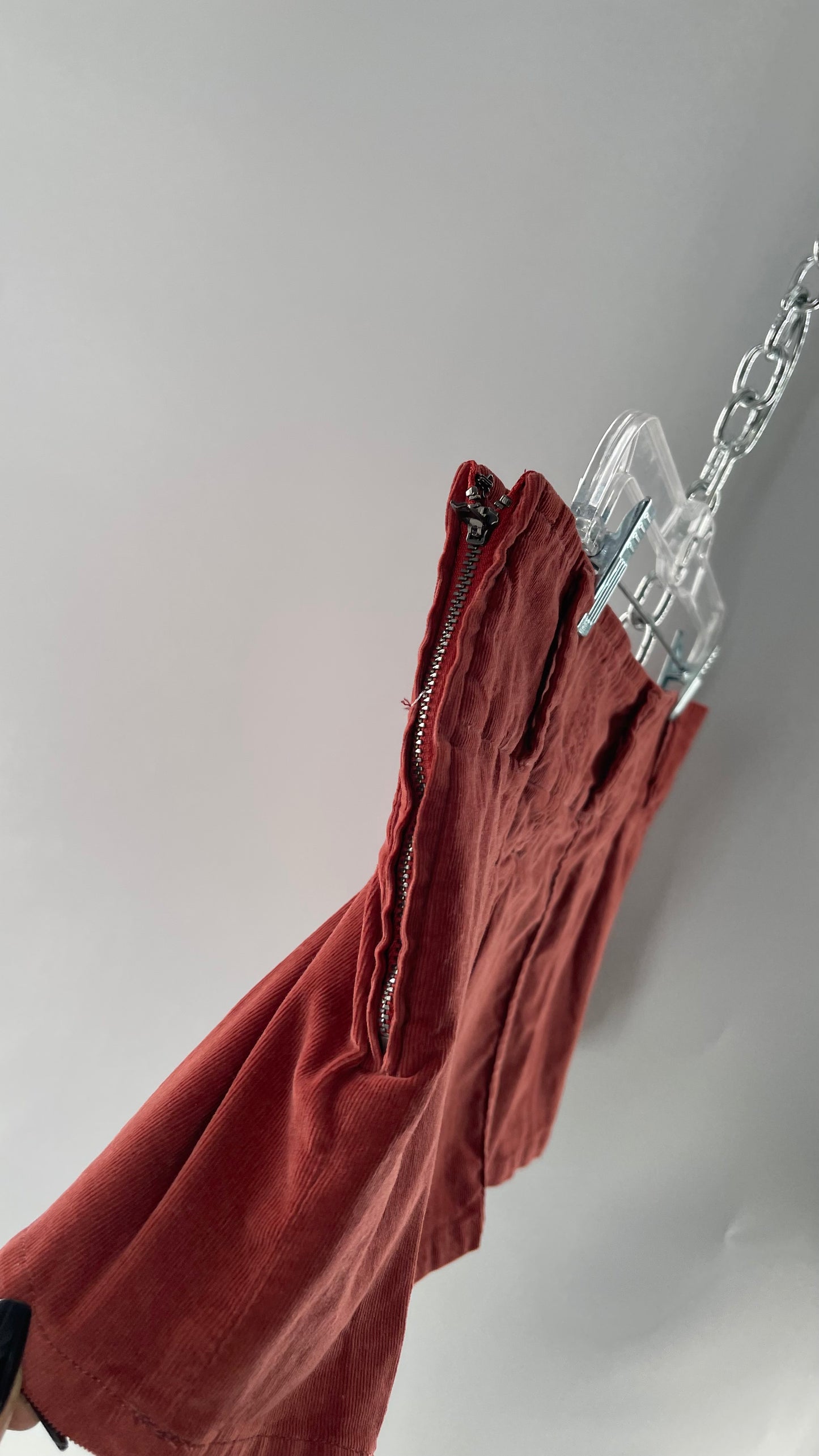 Free People Corduroy Terracotta Pleated Micro Mini Skirt with Tags Attached (6)