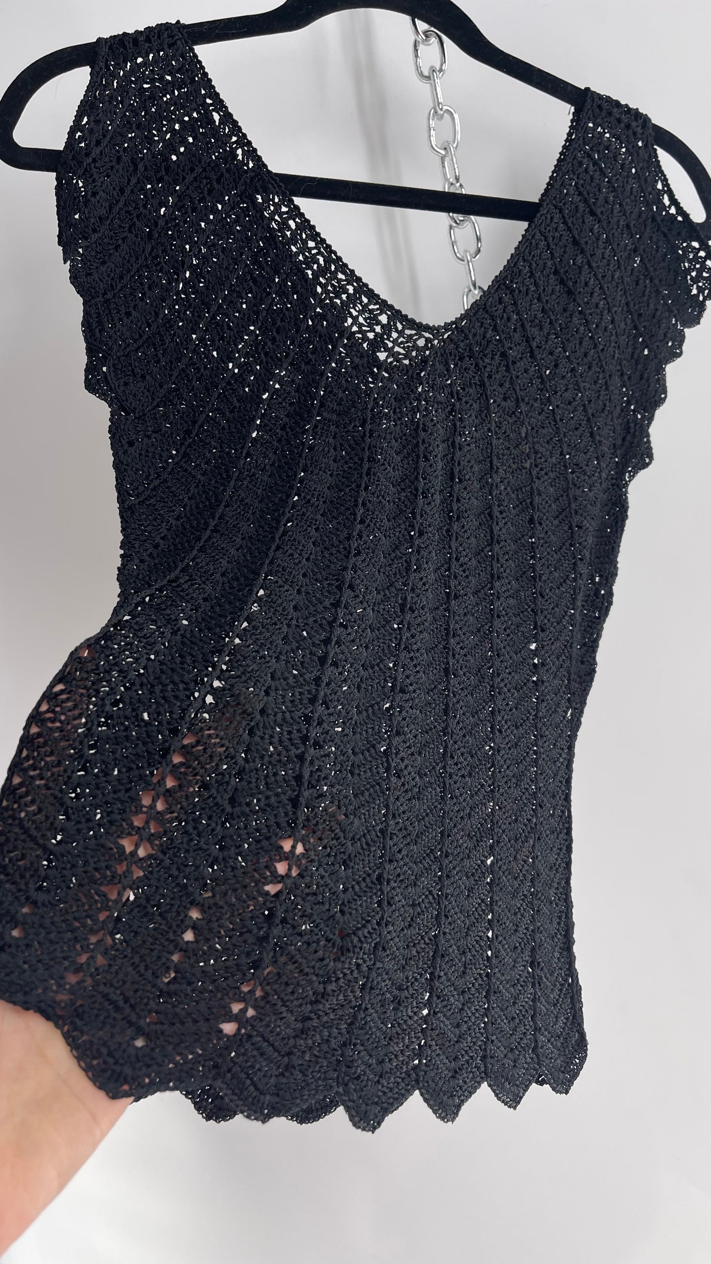 Vintage THE LIMITED Hand Knit Crochet Black Drape Sleeve Top (XS)