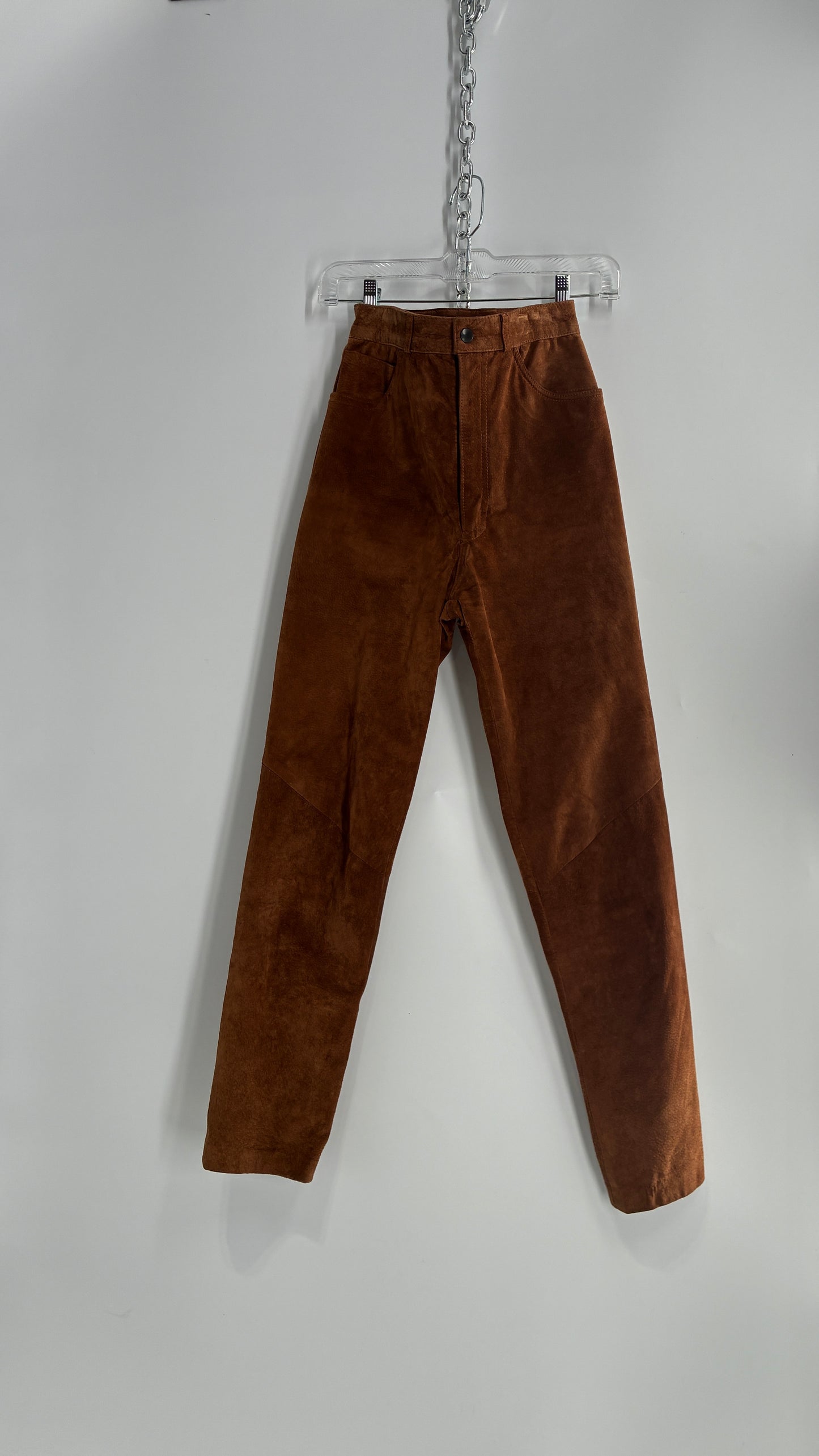 Vintage 1980 ANNTAYLOR High Waisted Brown Suede Leather Straight Leg Bottoms (2)
