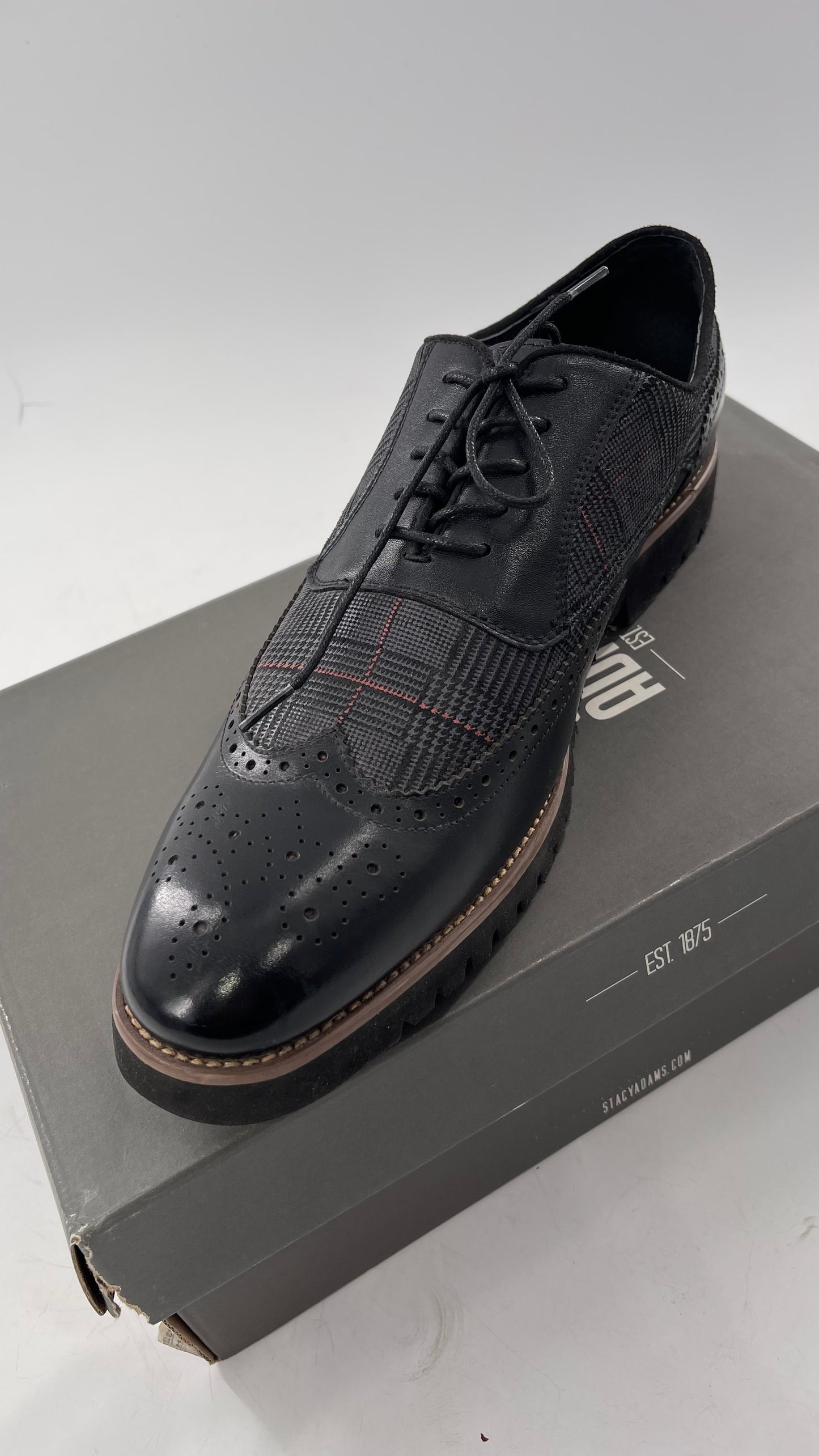 Stacy Adam’s Grey and Black, Plaid and Leather WingTip Oxfords (11)