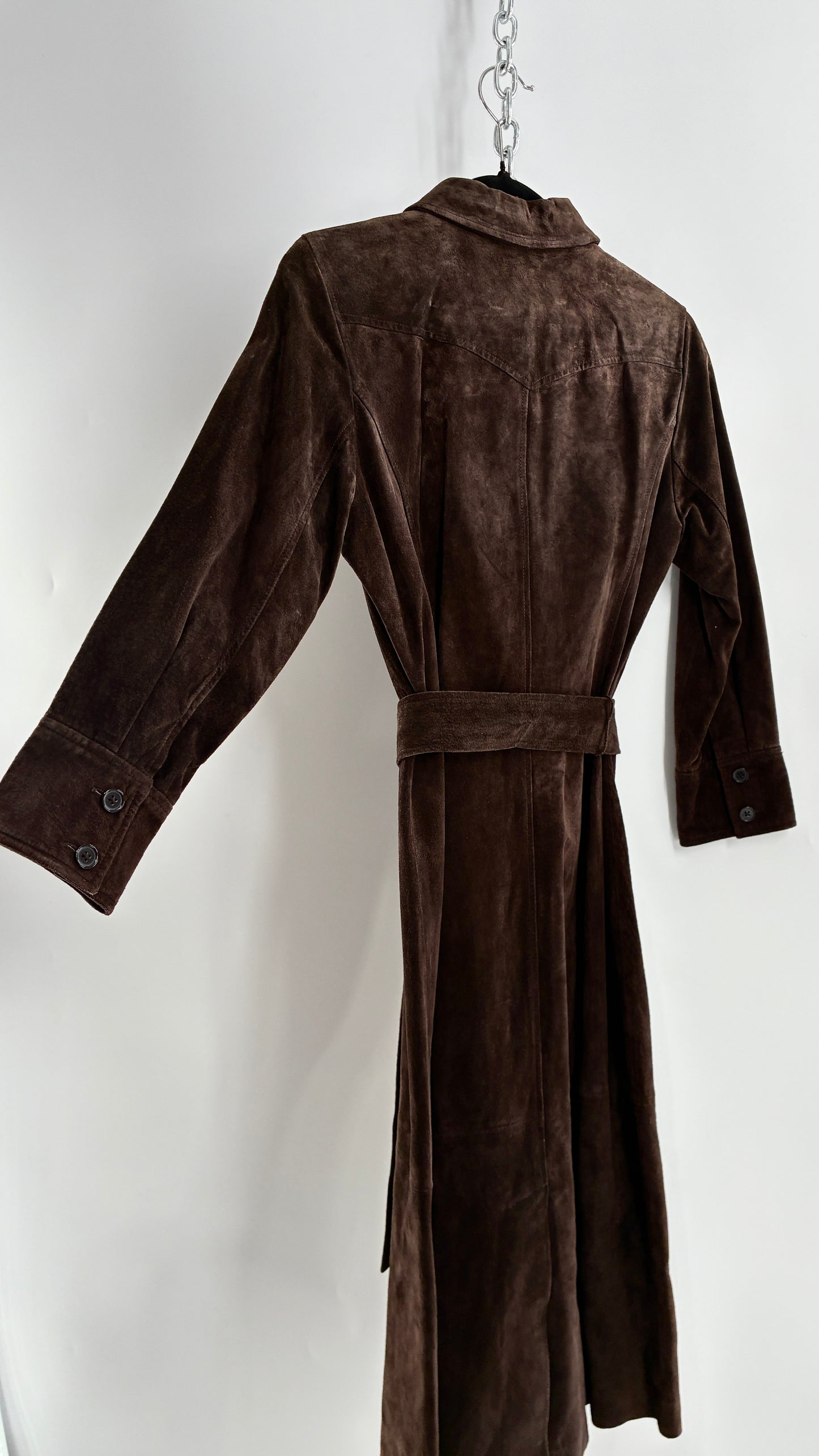 Vintage LOFT Brown Suede Leather Button Front, Belted Midi Dress with Tags Attached (4)