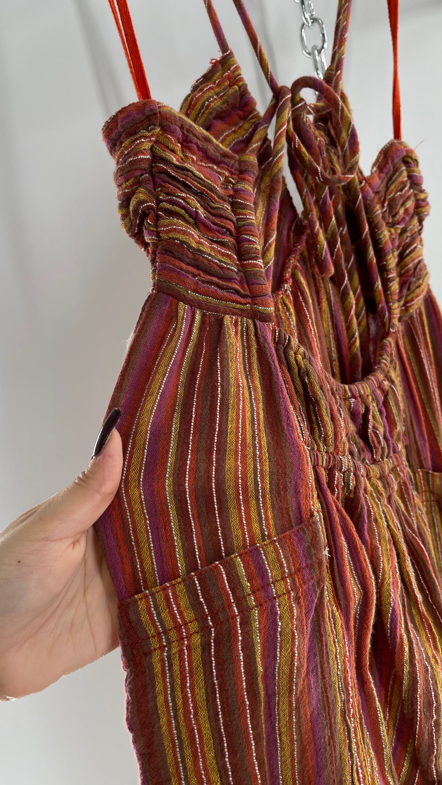 Free People Sundaze Striped Cotton Jumpsuit (XS)