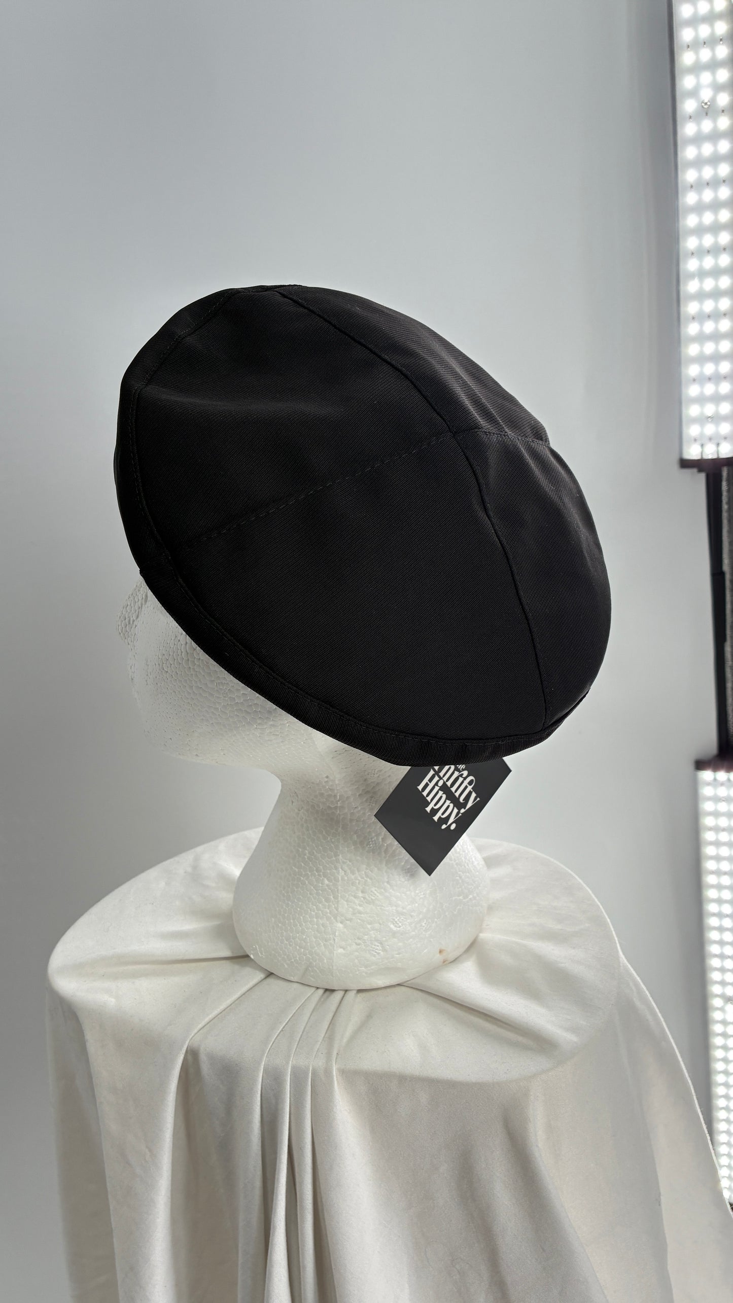 Black Beret with Vegan Leather Strap with Silver Metal Hardware