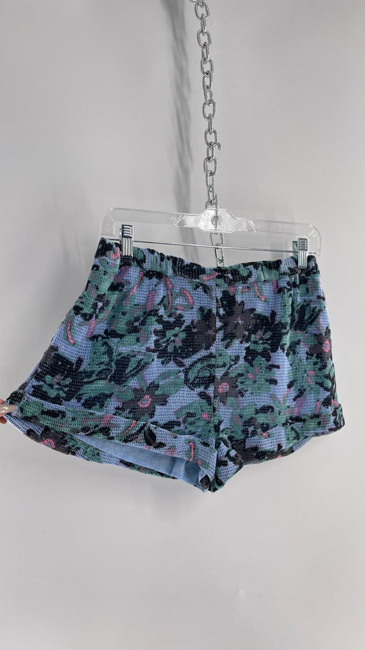 Urban Outfitters Out from Under Powder Blue and Green Floral Mesh/Gauze Shorts (Small)
