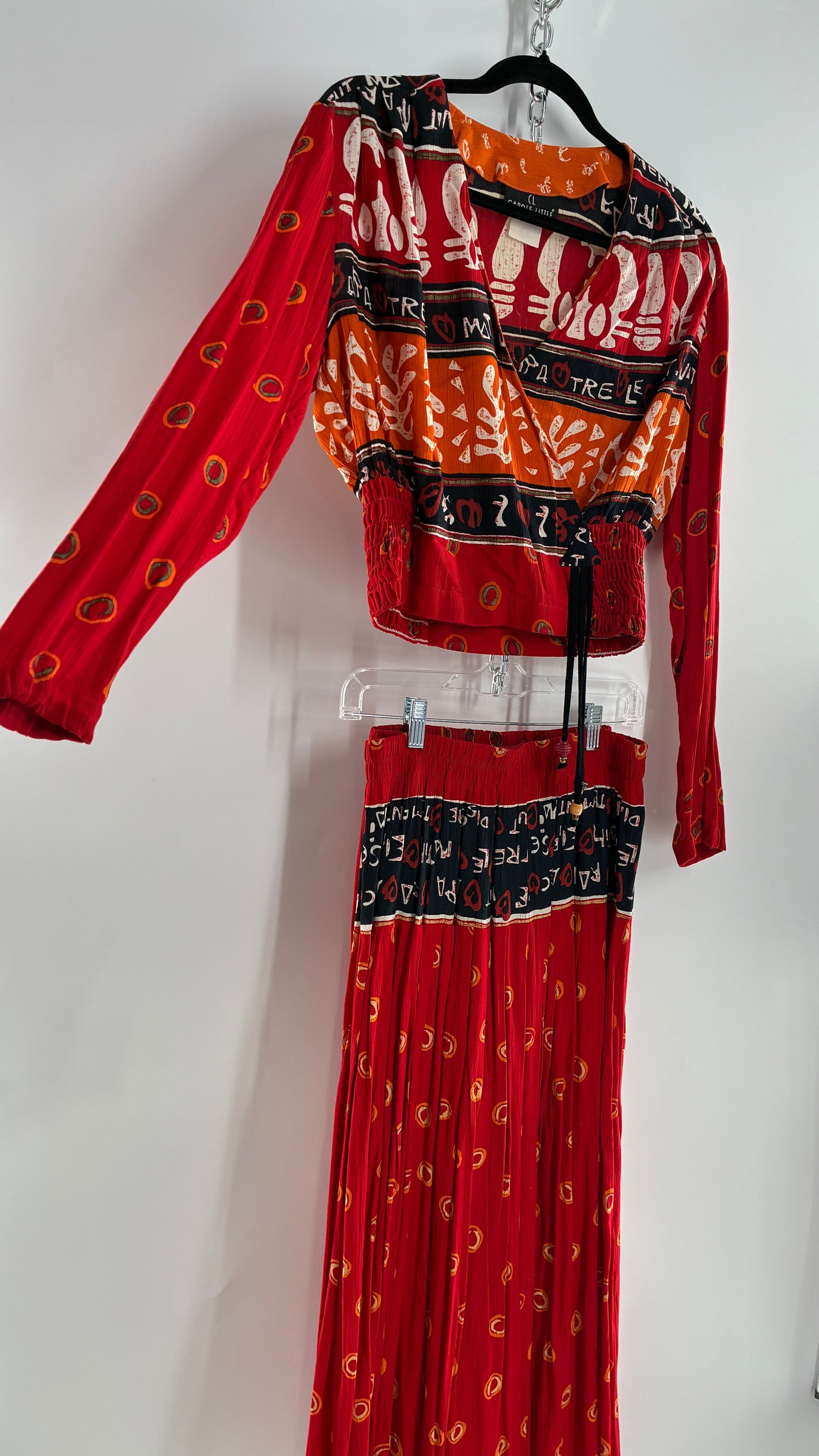 Vintage CAROLE LITTLE Red 3pc Set, Cropped Blouse, Haram Pant and Skirt (Pants 4, Skirt 10, Top S)