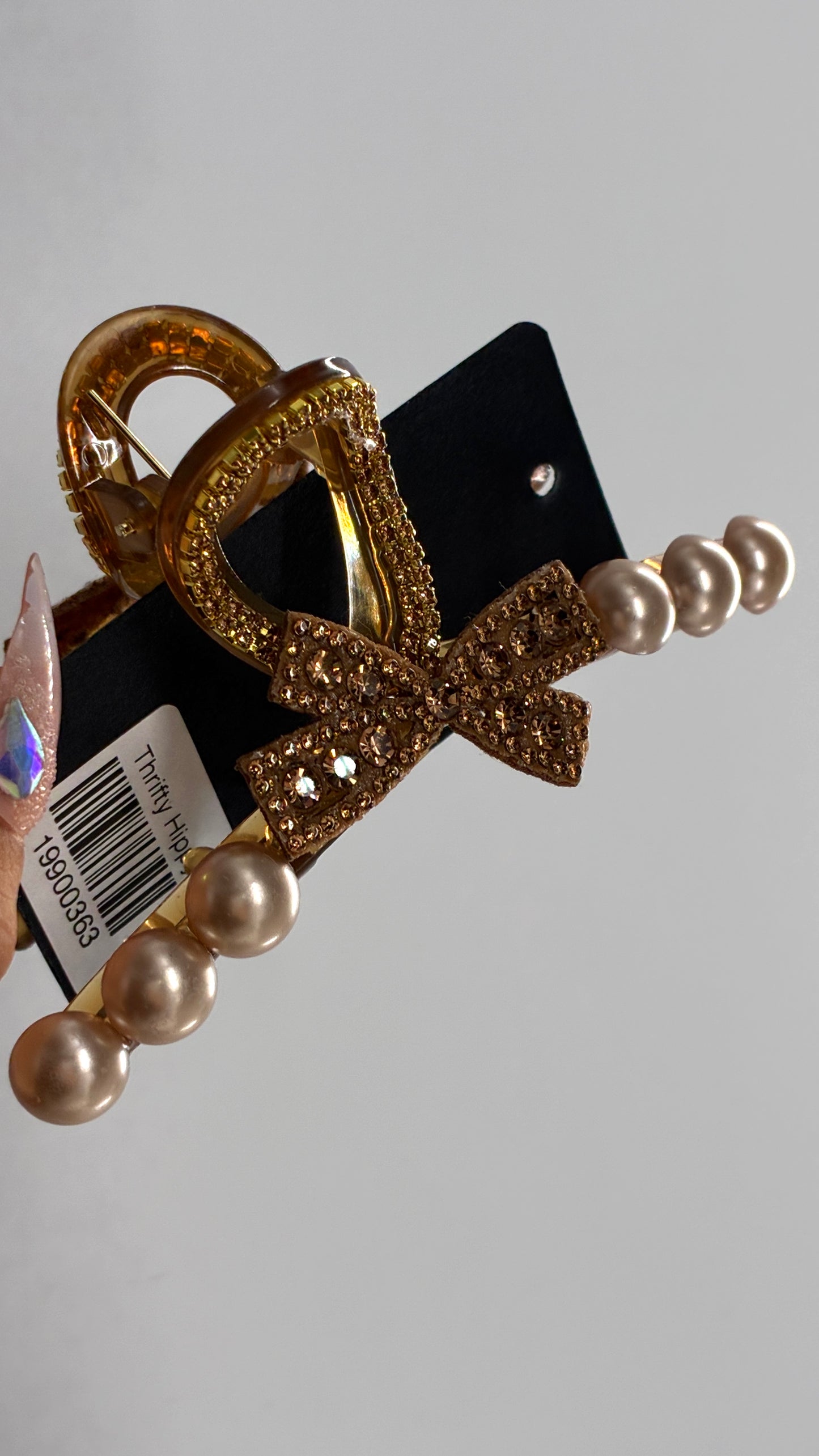 Tan Pearl Rhinestone Claw Clip