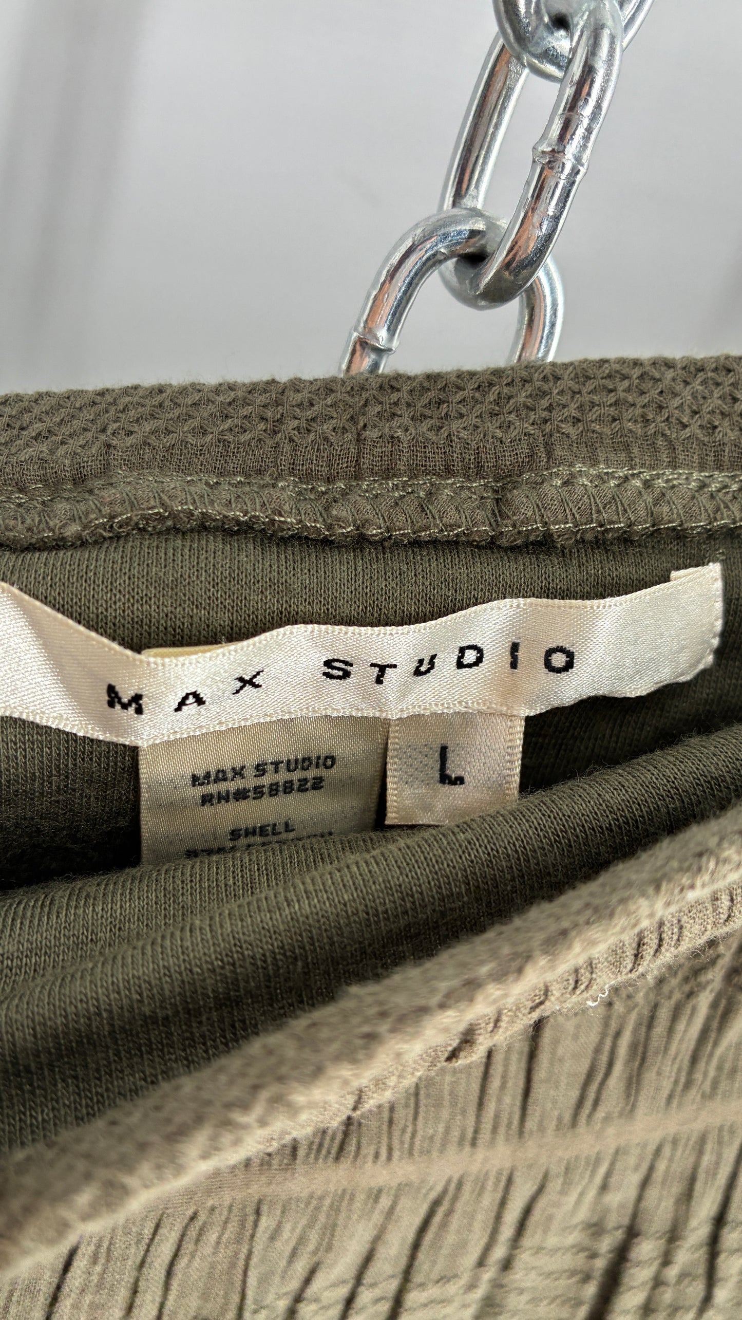 Deadstock Vintage FILENES BASEMENT Army Green Tiered Crimped Cotton Micro Mini Skirt (Large)