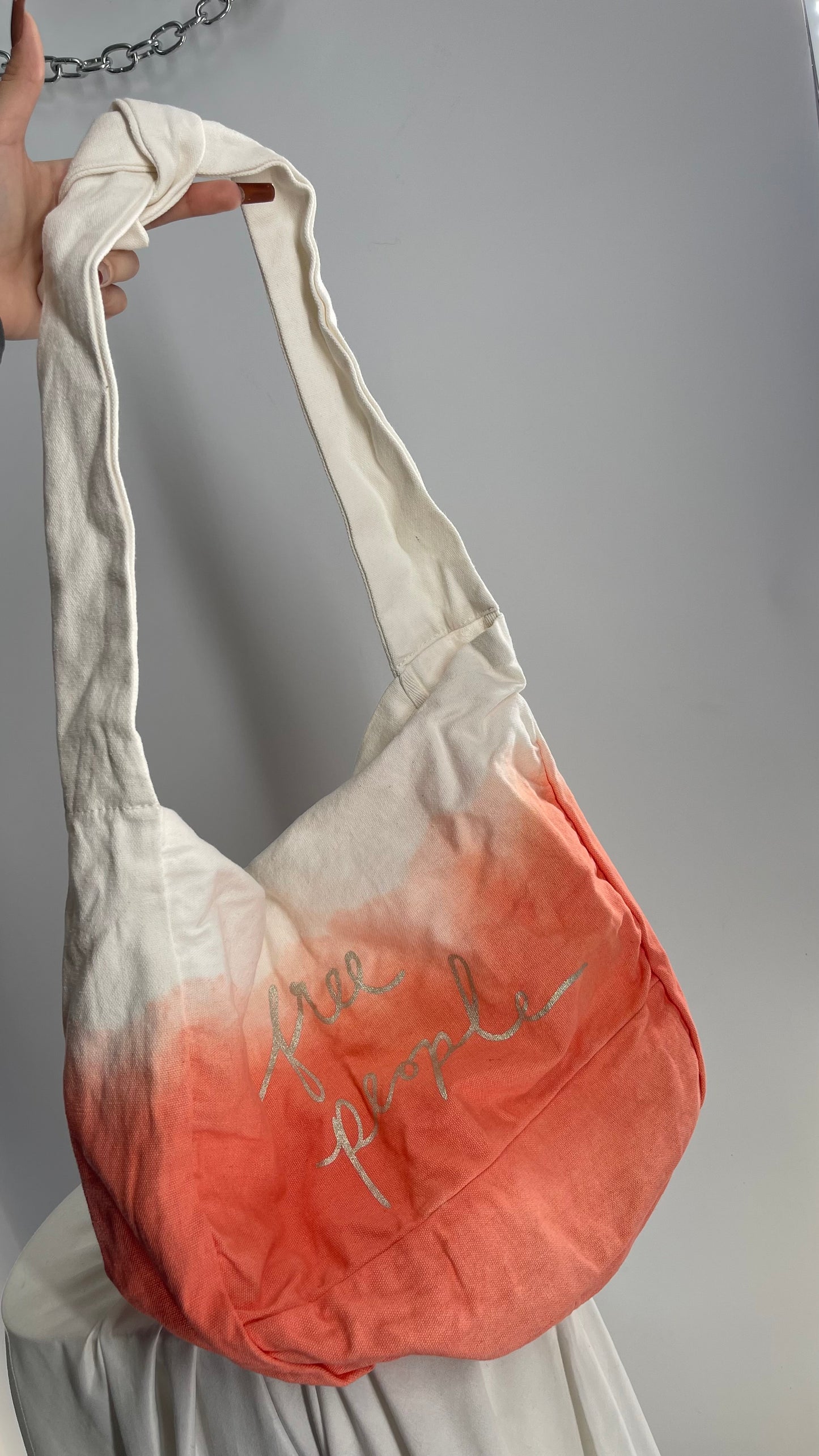 Free People Ombré Salmon Canvas Tote Bag with Dual Straps