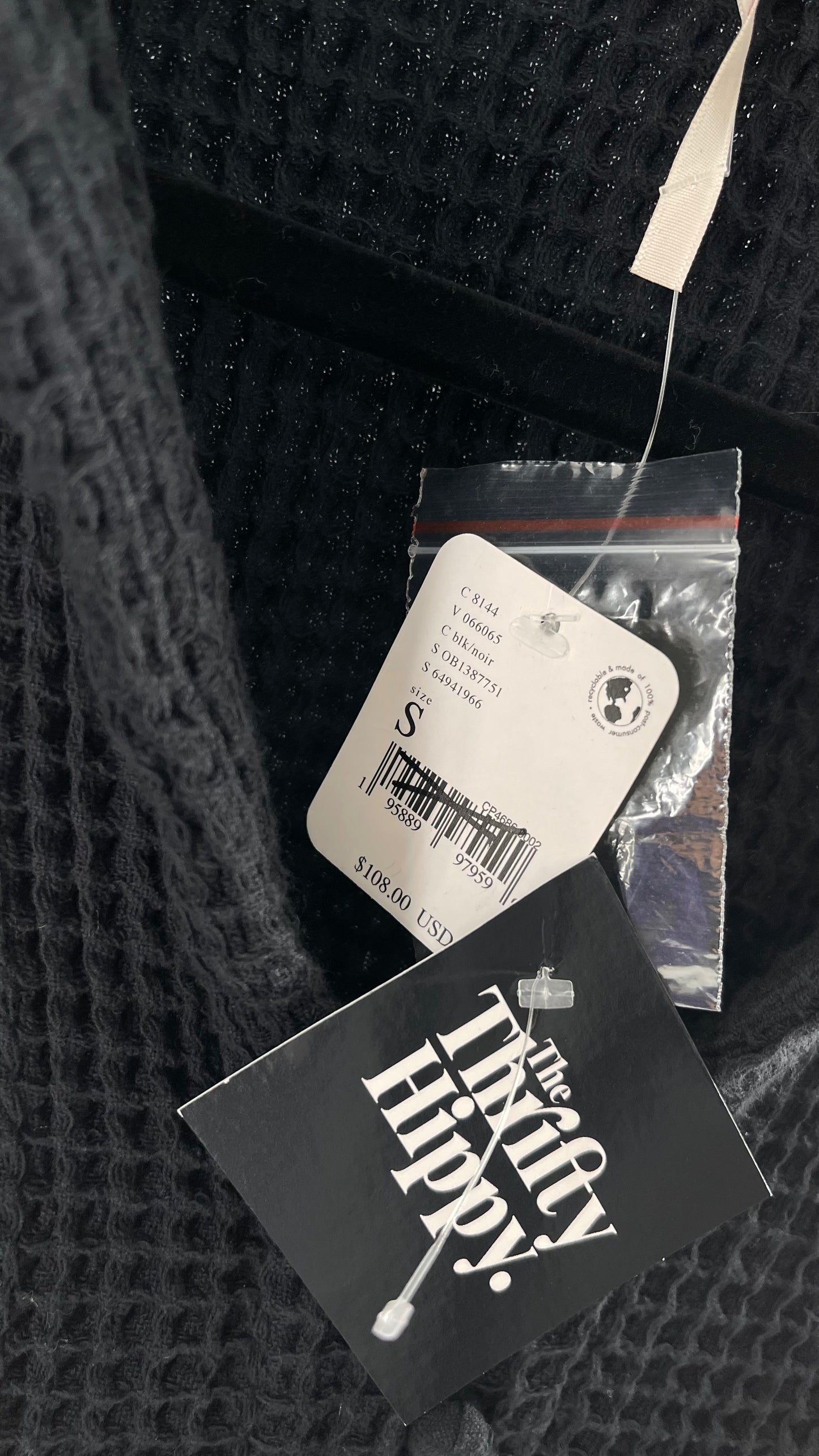 Free People Waffle Knit Black Cropped Button Up and Skirt Set with Tags Attached (Small)