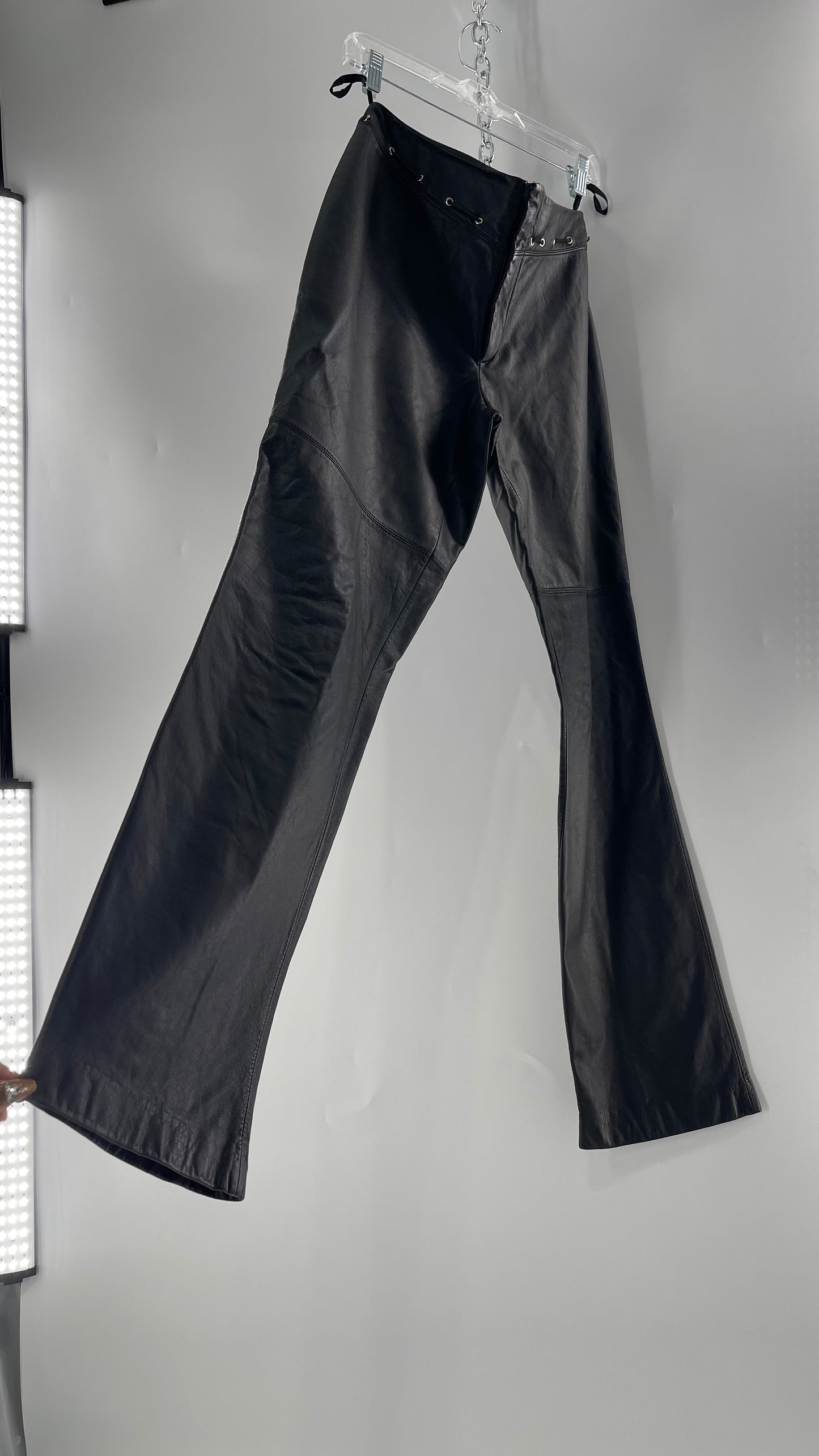 Vintage 90s RALPH Ralph Lauren Thin Leather Pants with Thread Through Grommet Detail on Waistline (4)