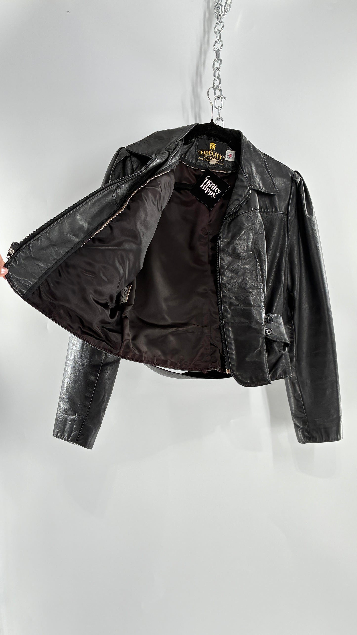 Vintage FIDELITY LEATHERS Cropped and Collared Motorcycle Jacket (Small)