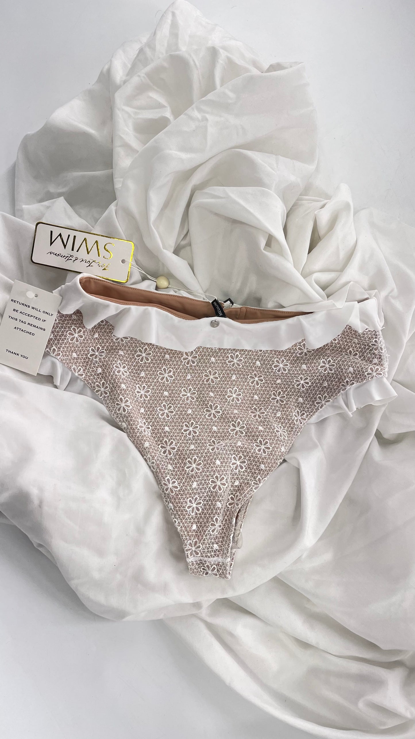 For Love & Lemons White Lace High Waisted Swim Bottoms with Tags Attached (Medium)