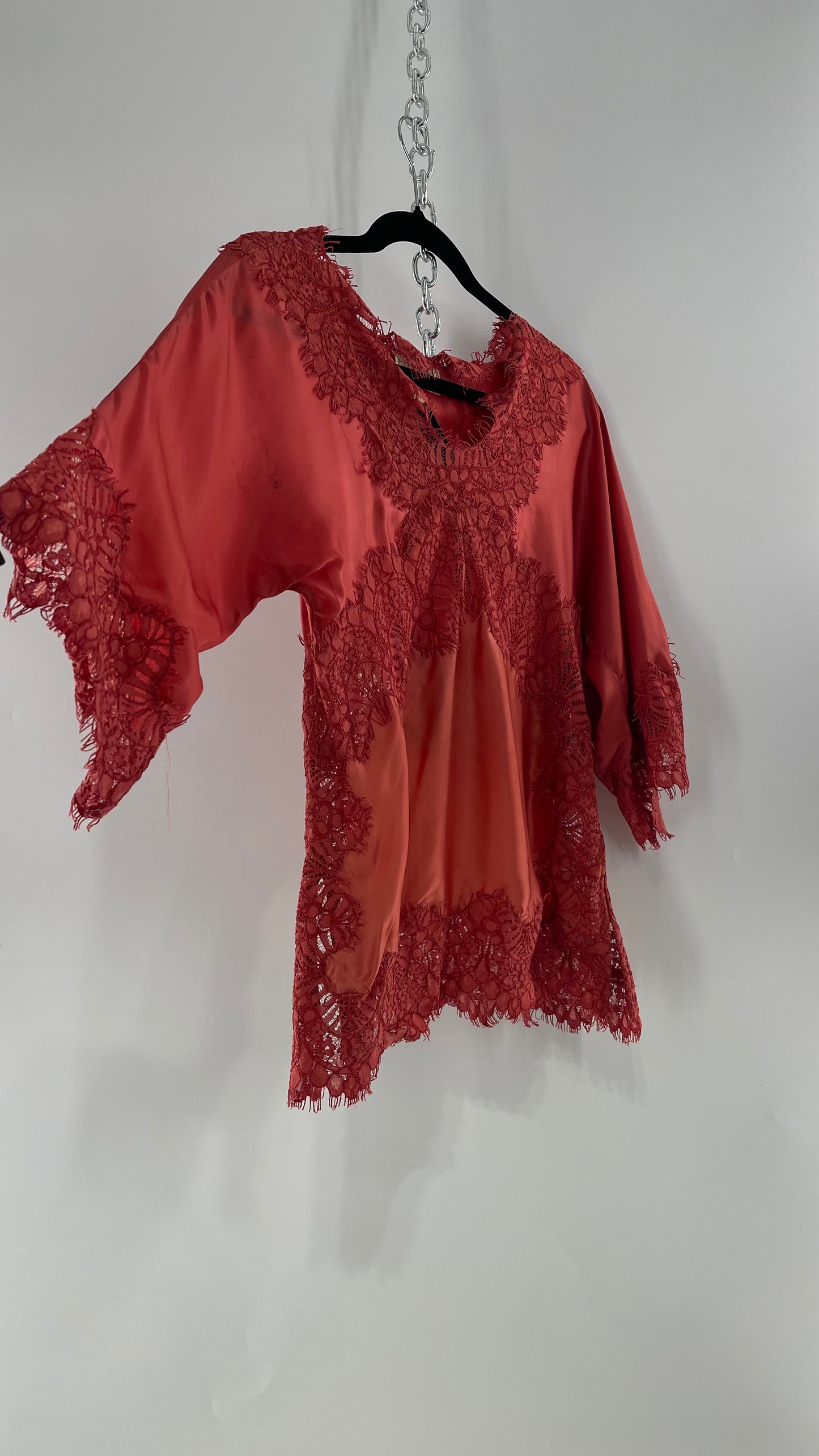 Moulinette Soeurs Vetements Silky Blouse with Thick Scalloped Lace Trim (XS)