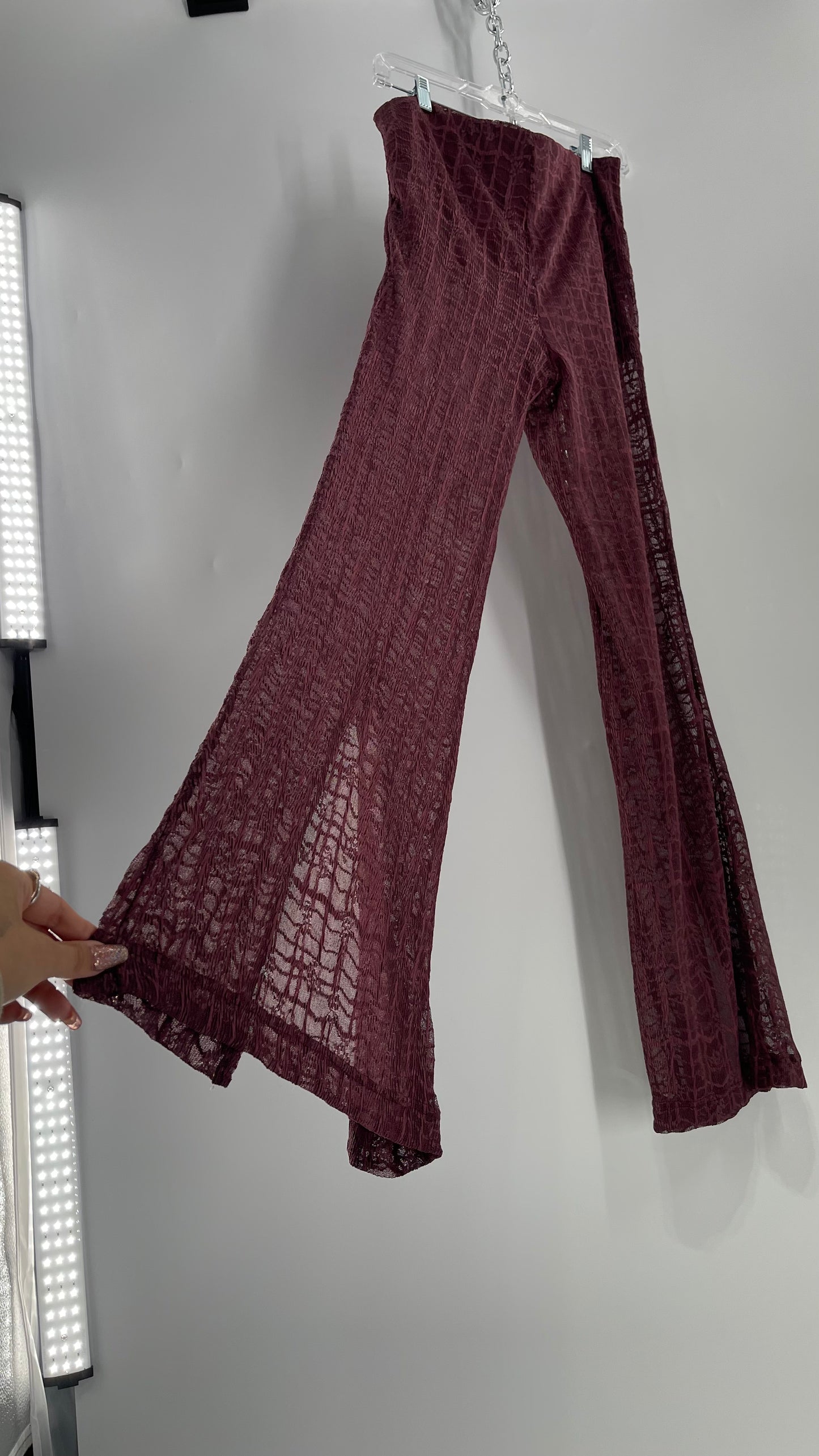 Free People Plum Lace Flares with Vented Hem and Sewn in Shorts Tags Attached (Medium)