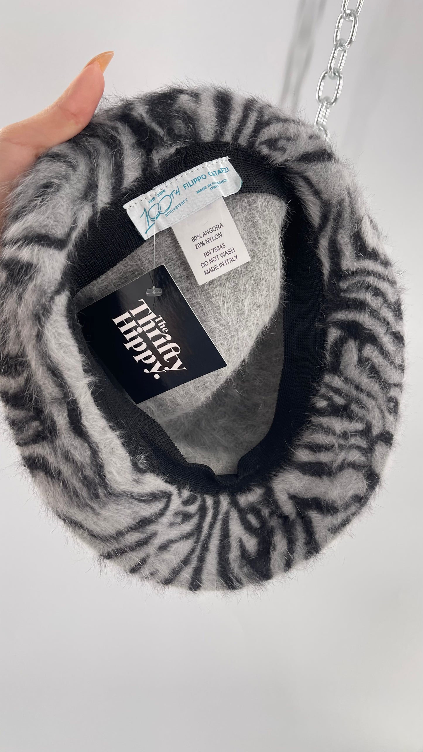 Vintage Designer Filippo Catarzi 80% Angora Zebra Printed Bucket Hat