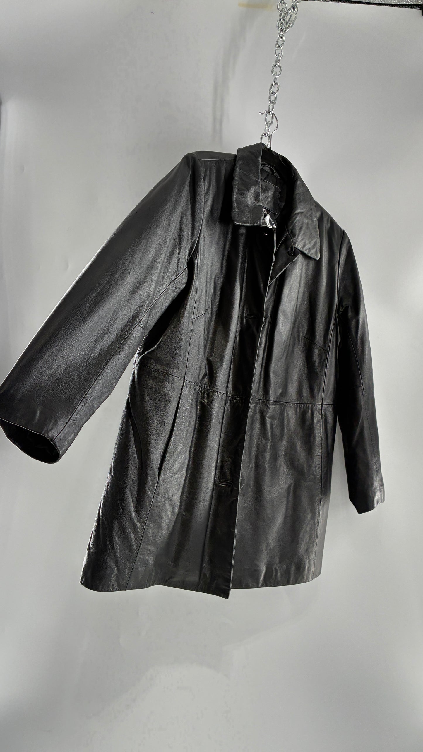 Vintage KATHY IRELAND Black Leather Jacket with Quilted Lining (Large)