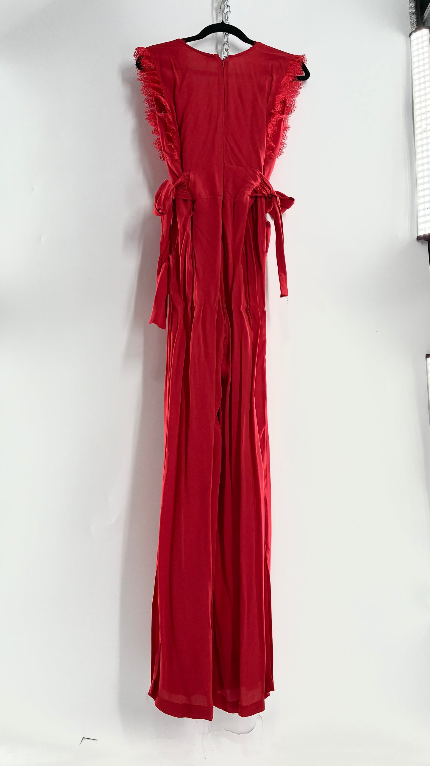 Free People Red Jumpsuit with Waist Ties and Scalloped Lace Details (2)