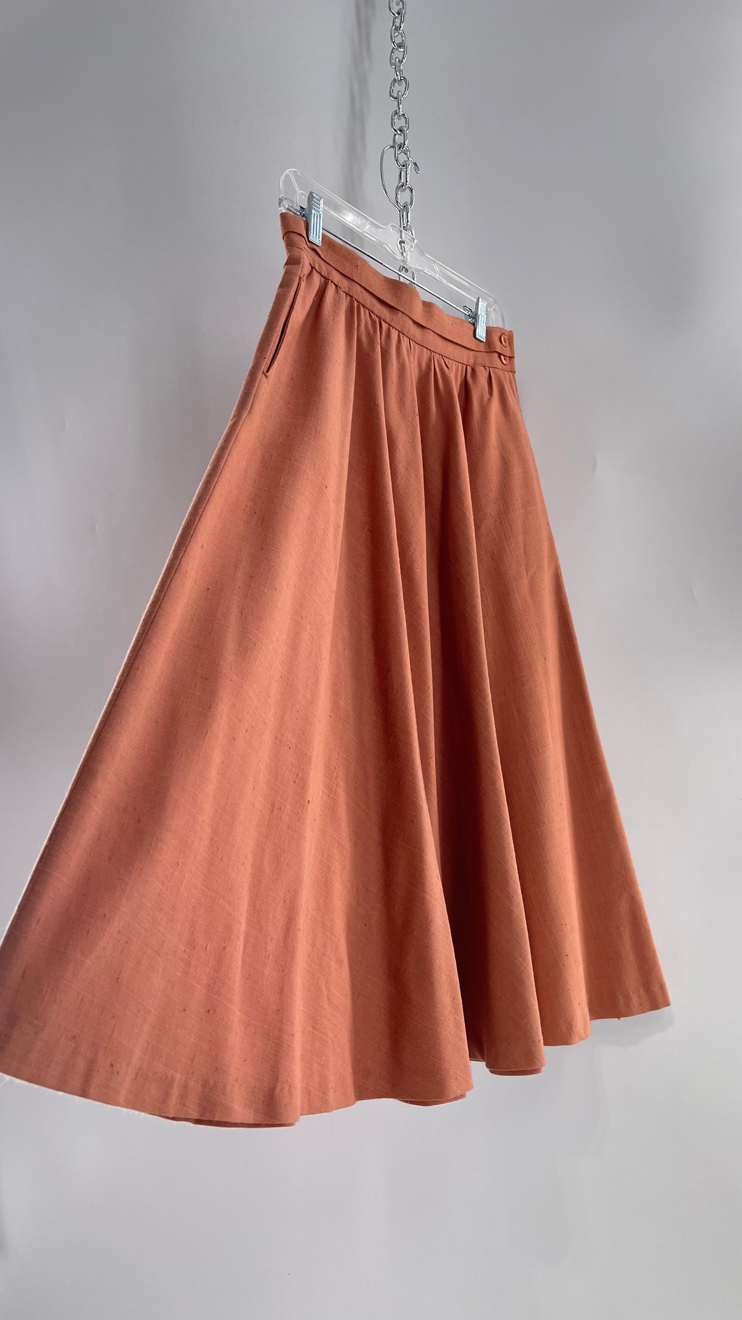Vintage David N Linen Look Apricot Pink/Orange Circle Skirt with Pockets (9/10)