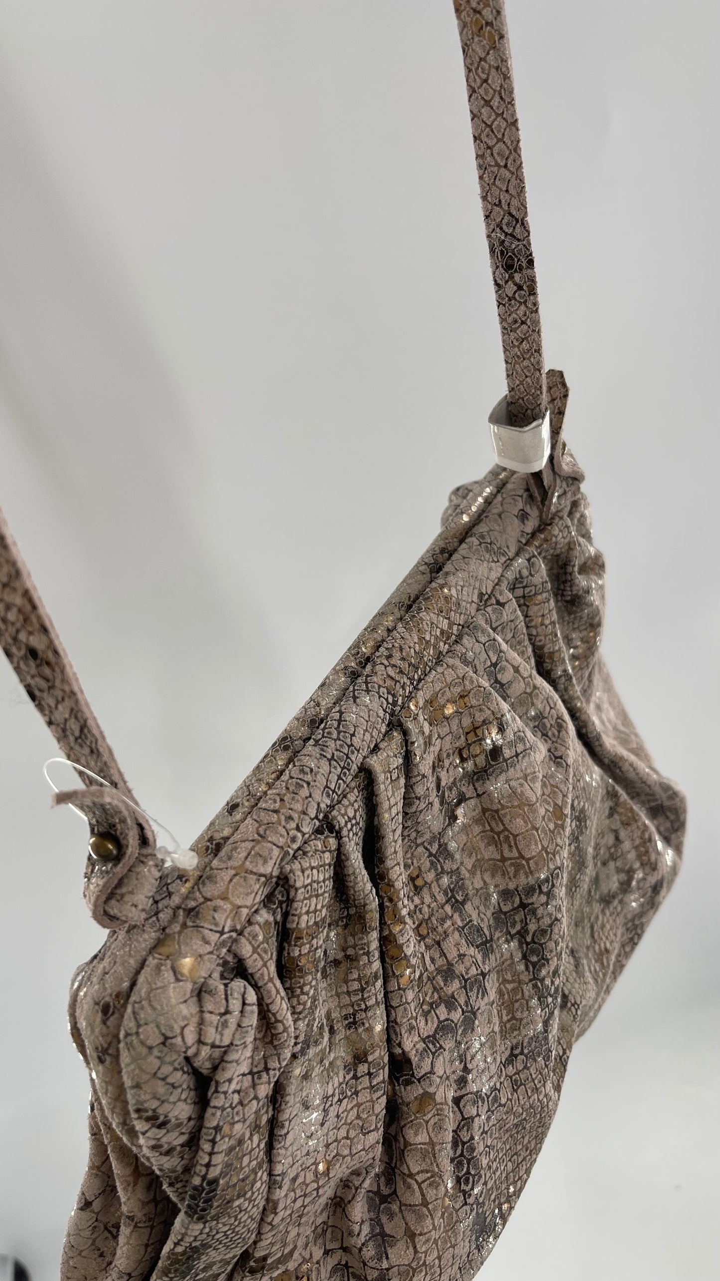 Free People Genuine Leather Clutch and Shoulder Bag Snake Print with Reflective Silver and Gold Flecks