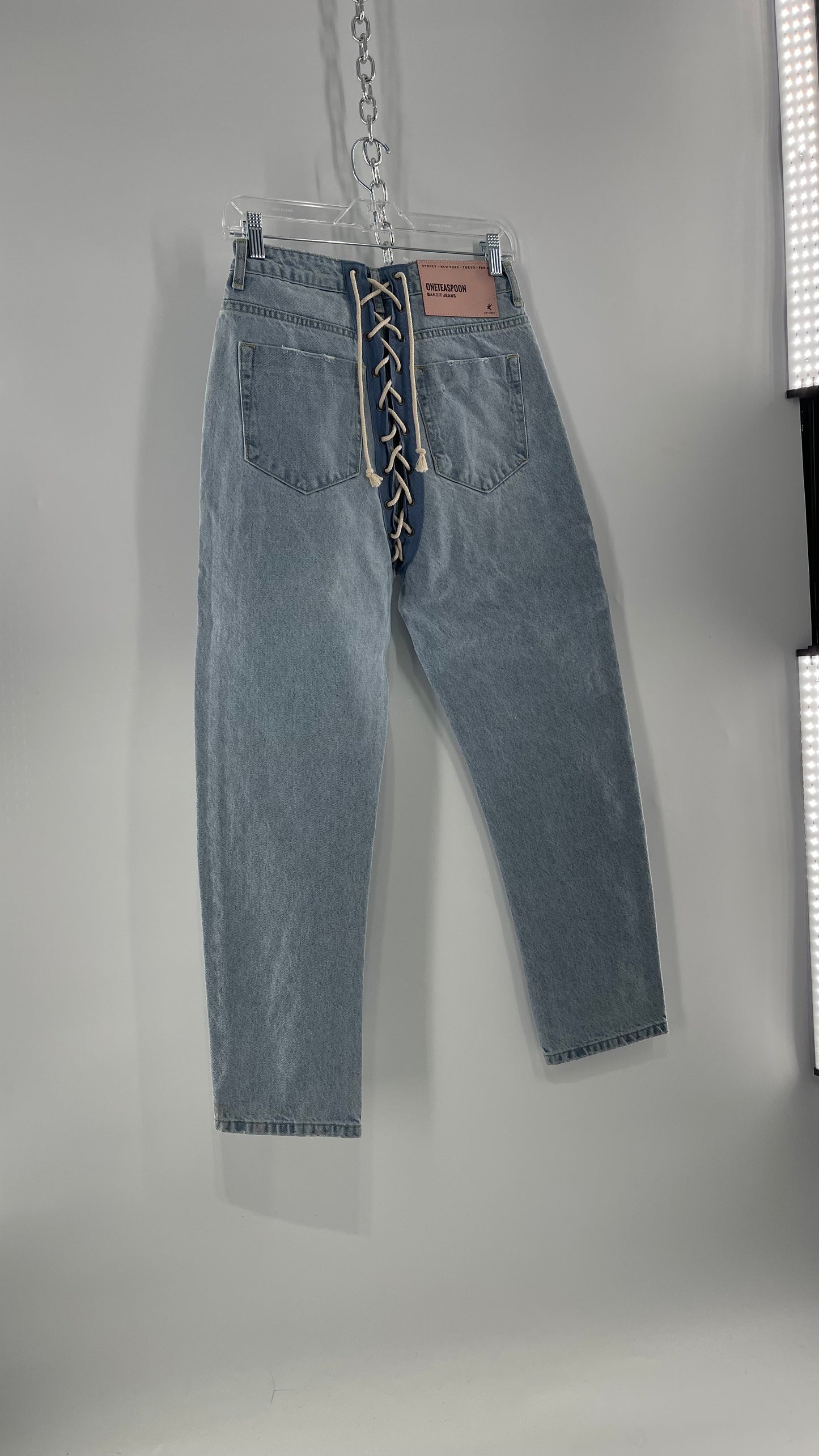 One Teaspoon Best Blue Lace Bandit Jeans Lace Up Detail on Front and Back (24)