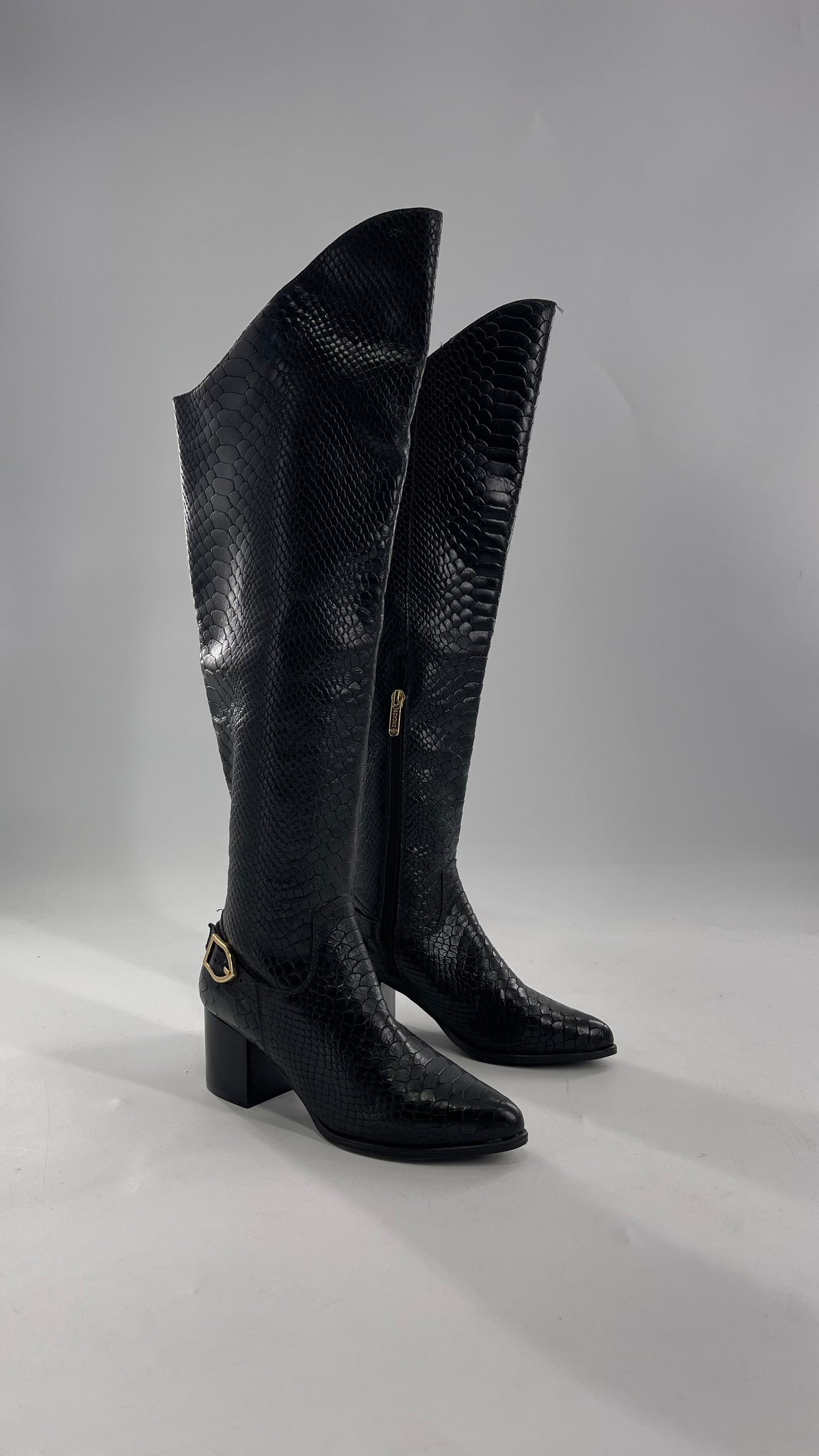 ORCADE Genuine Brazilian Leather Crocodile Embossed/Textured Knee High Boots (5)