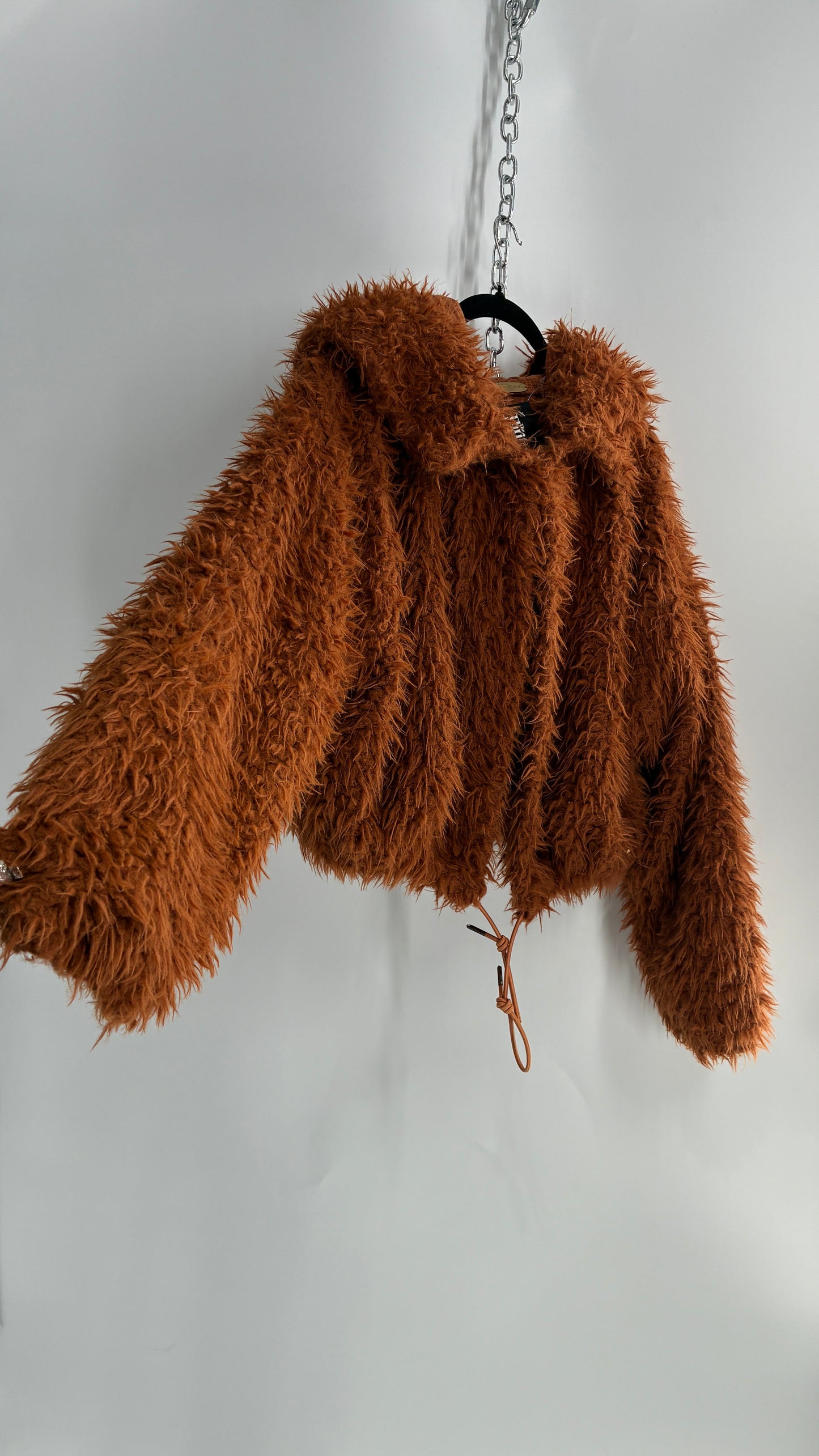 Free People Shaggy Hooded Bomber Style Jacket (Large)