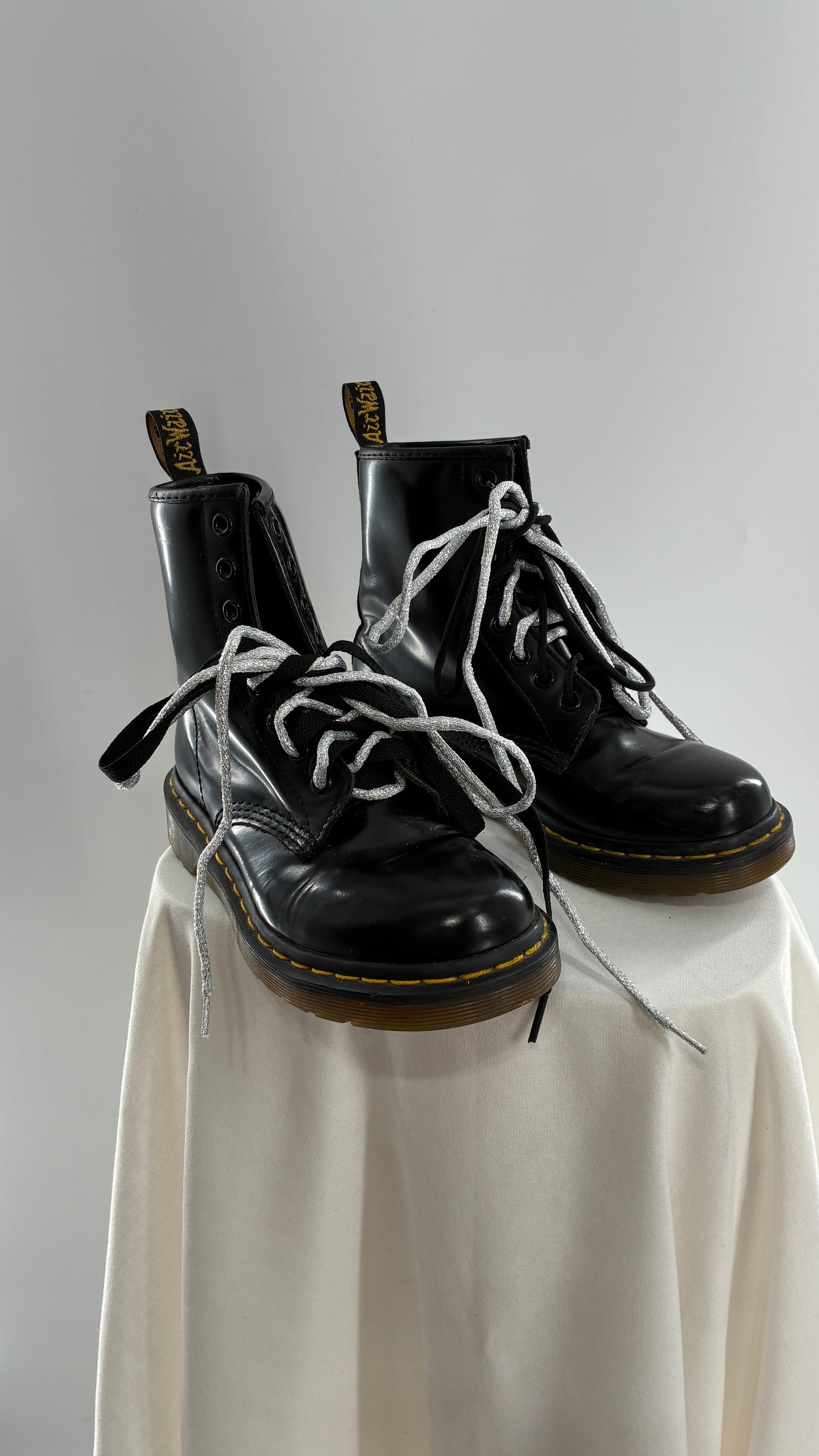 Vintage Dr. Martens Patent Leather Black Combat Boots (6)