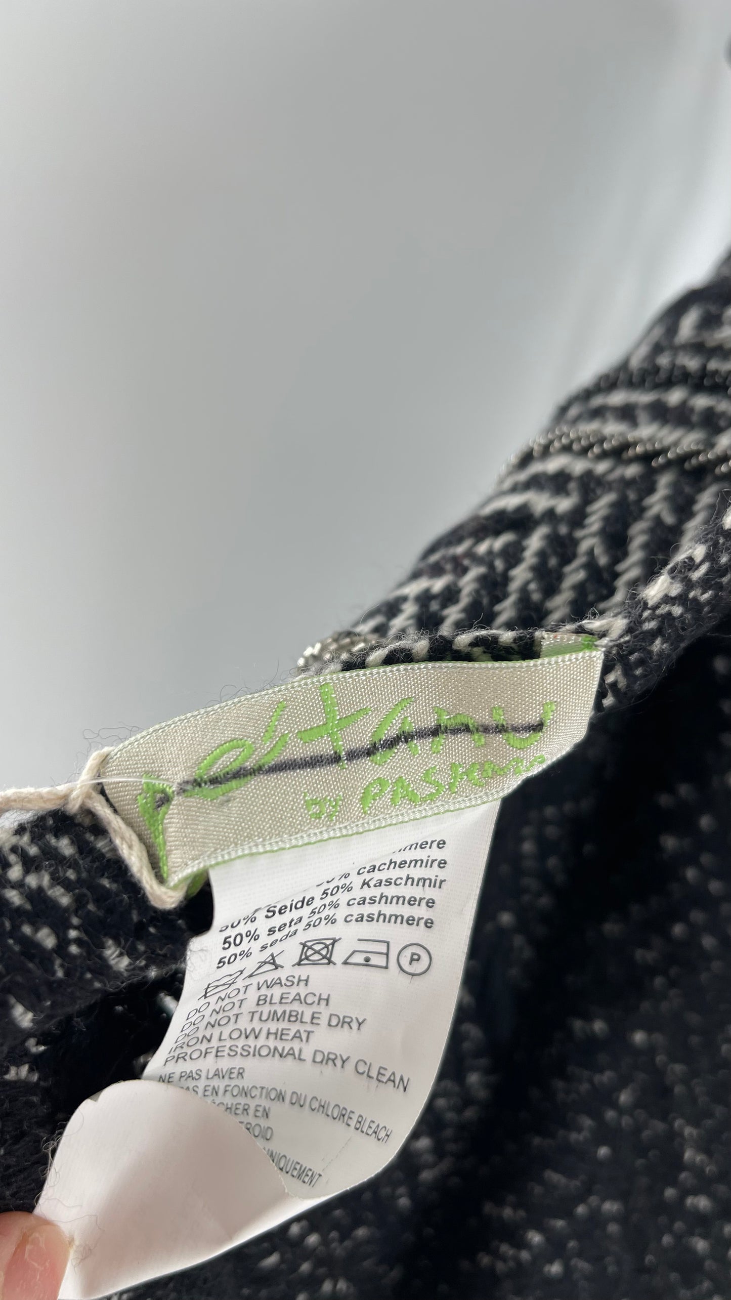 Anthropologie Pétanu Black and White 50% Cashmere 50% Silk Beaded Embellished Scarf with Tags Attached