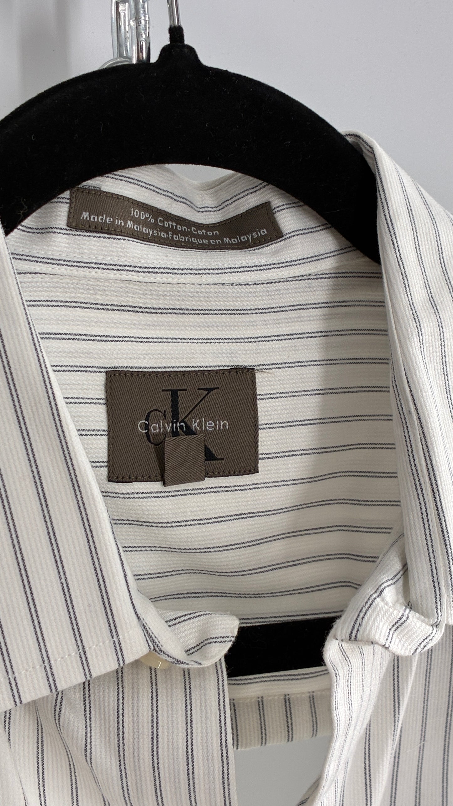 Vintage CALVIN KLEIN Reworked Button Front Backless White Striped Blouse (One Size)