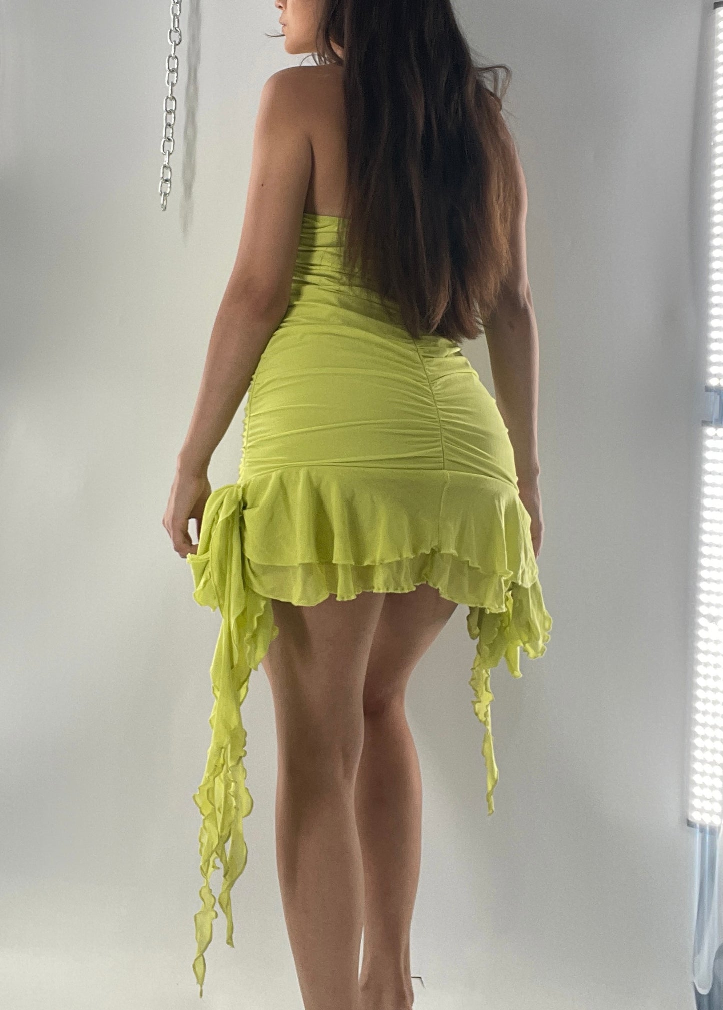 Neon Green Mesh Mini with Abstract Asymmetrical Strips (Large)