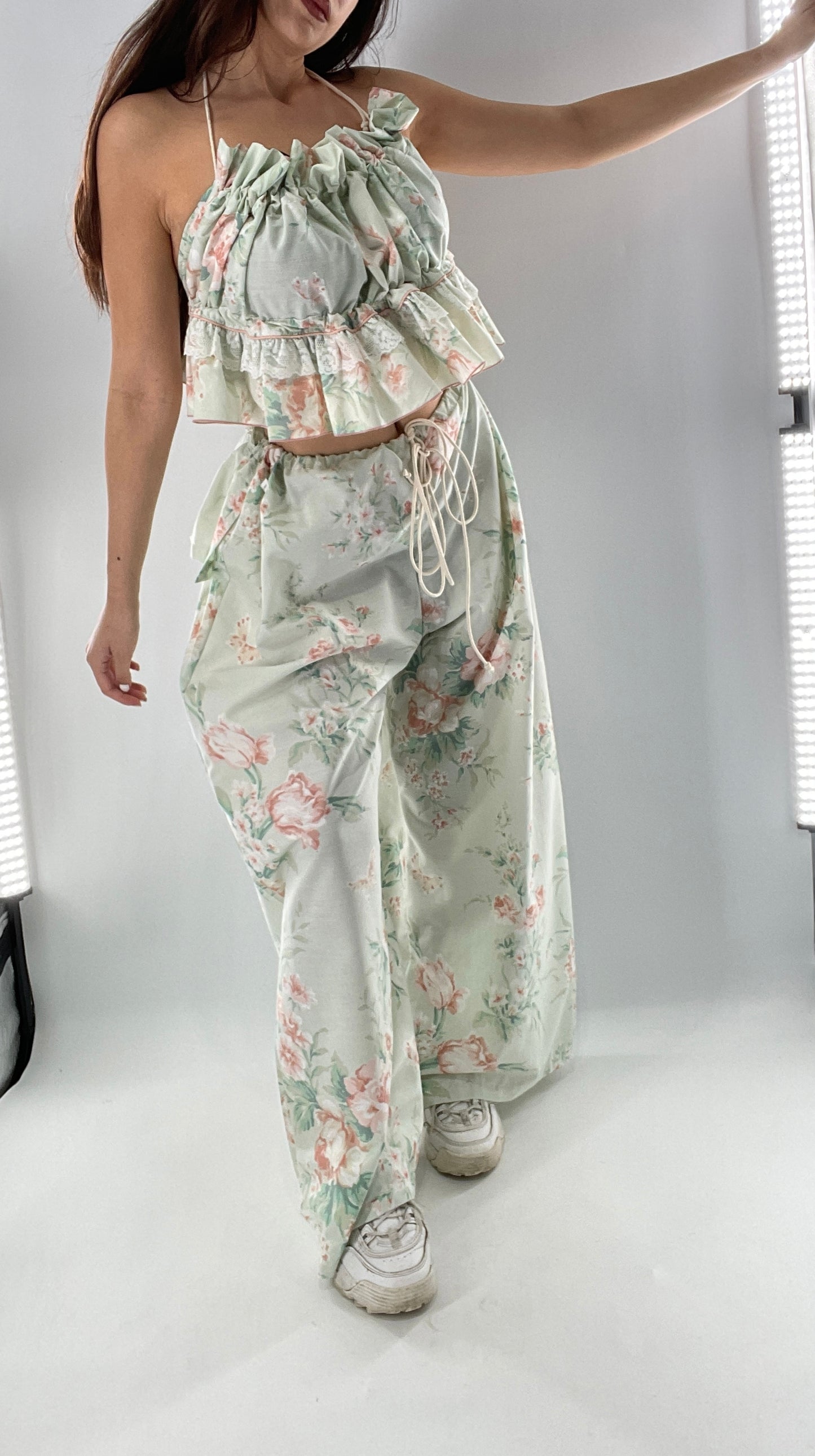 Vintage Set Covered in Delicate Dainty Florals, Butterflies, and Ruffles (One Size, Adjustable)