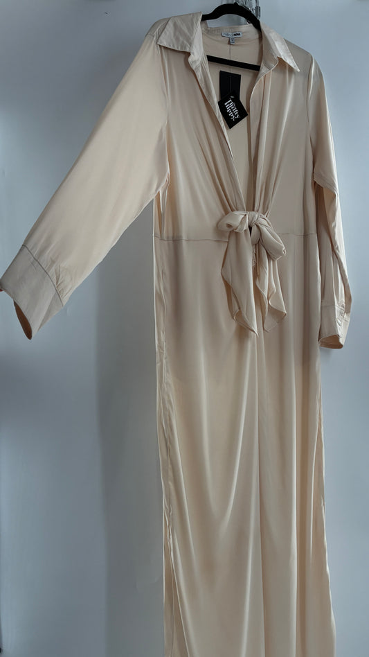 FASHION NOVA Silky Champagne Wide Leg Jumpsuit (XXL)