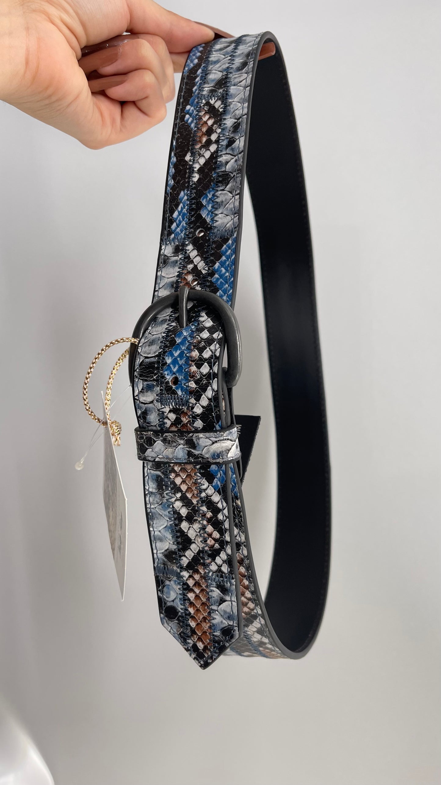 Free People Snake Pattern Blue Patchwork Belt (S/M)