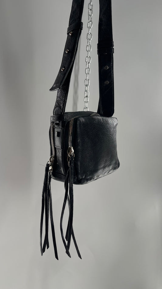 ALL SAINTS Black Leather Zippered Bag