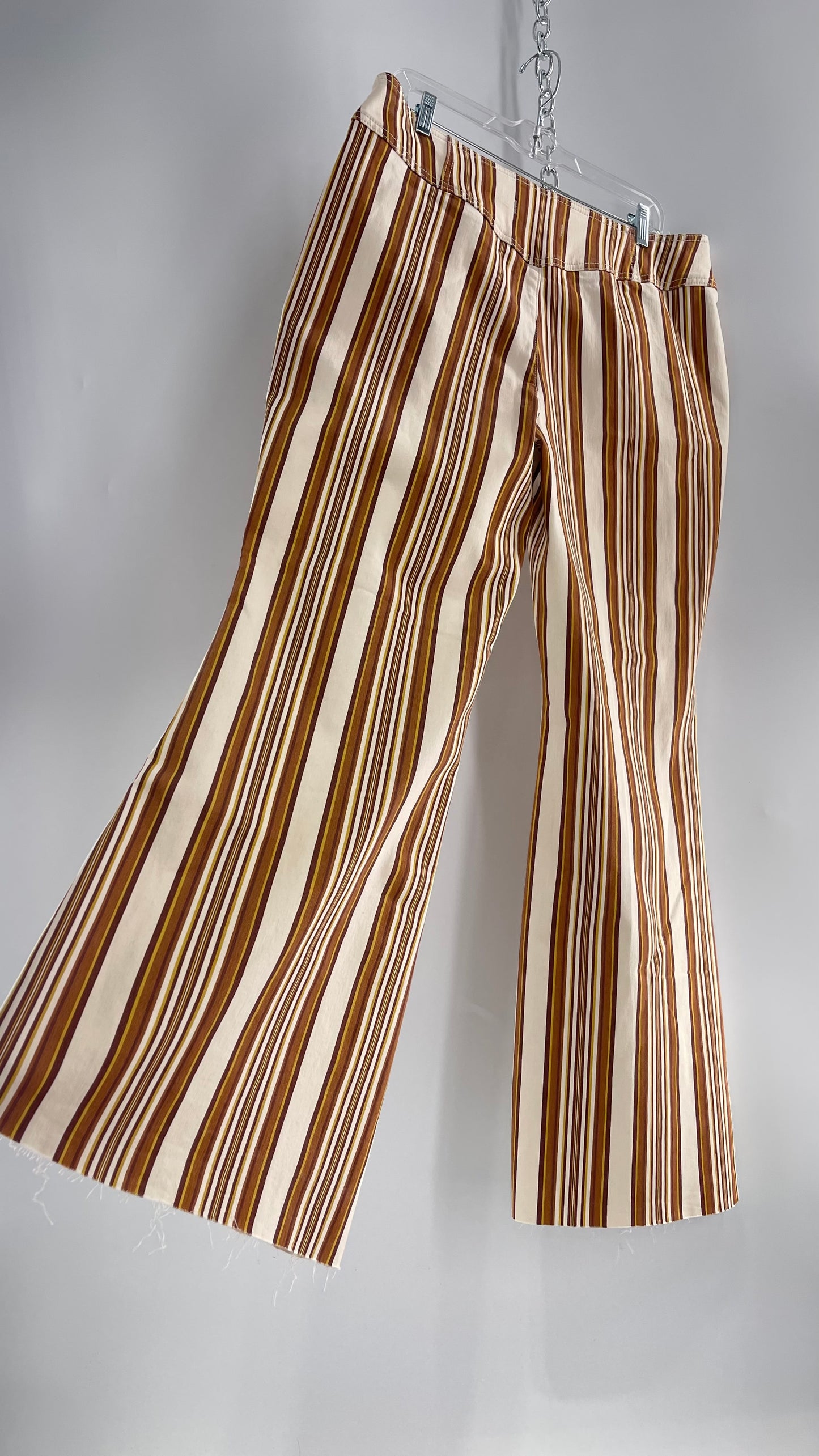 Free People 70s Striped Mustard and Rust Tones Flare Leg Bell Bottoms (33)