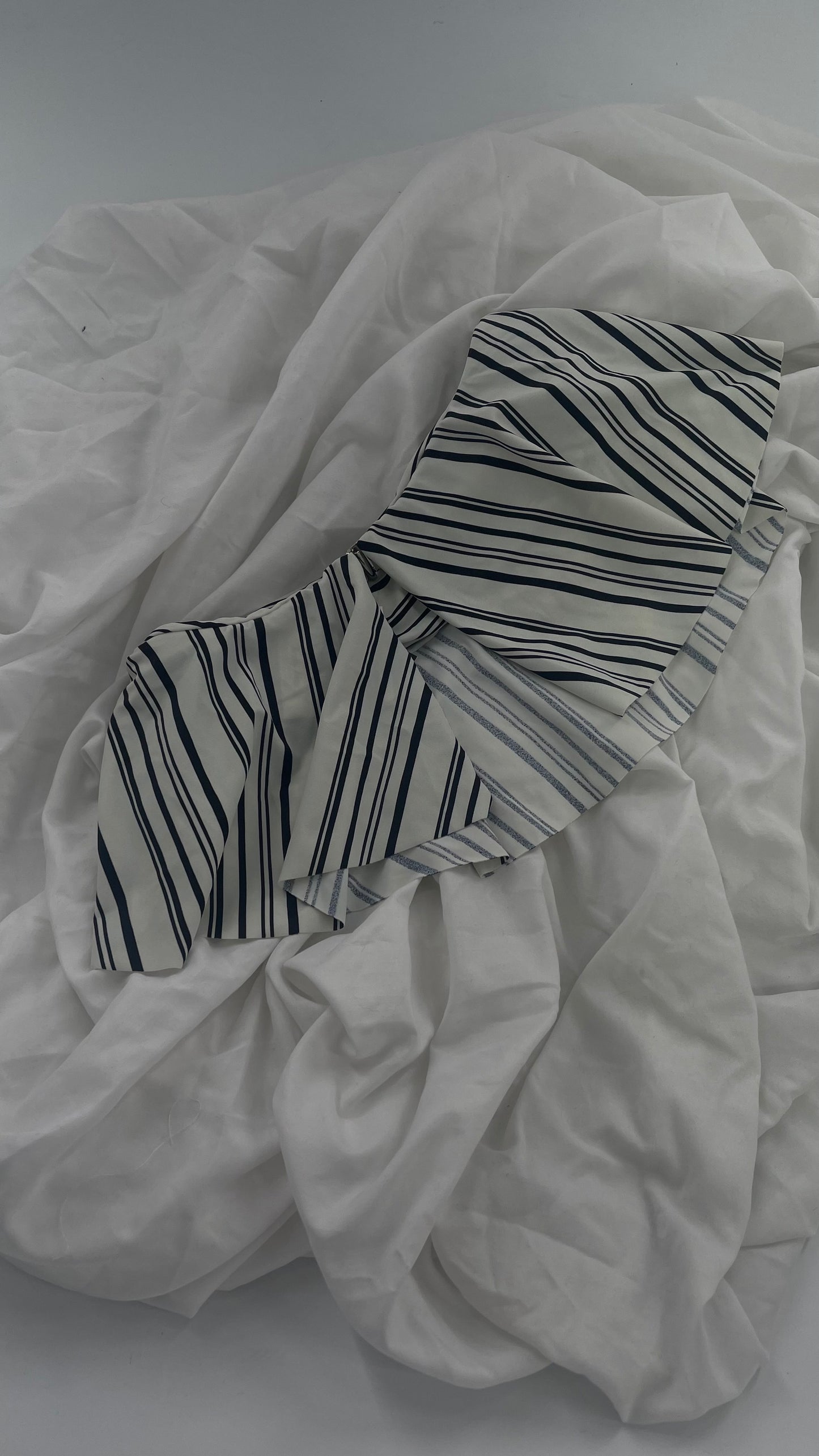 Anthropologie Citrine Made in Bali White/Black Striped Bandeau Swim Top with Ruffle (Small)