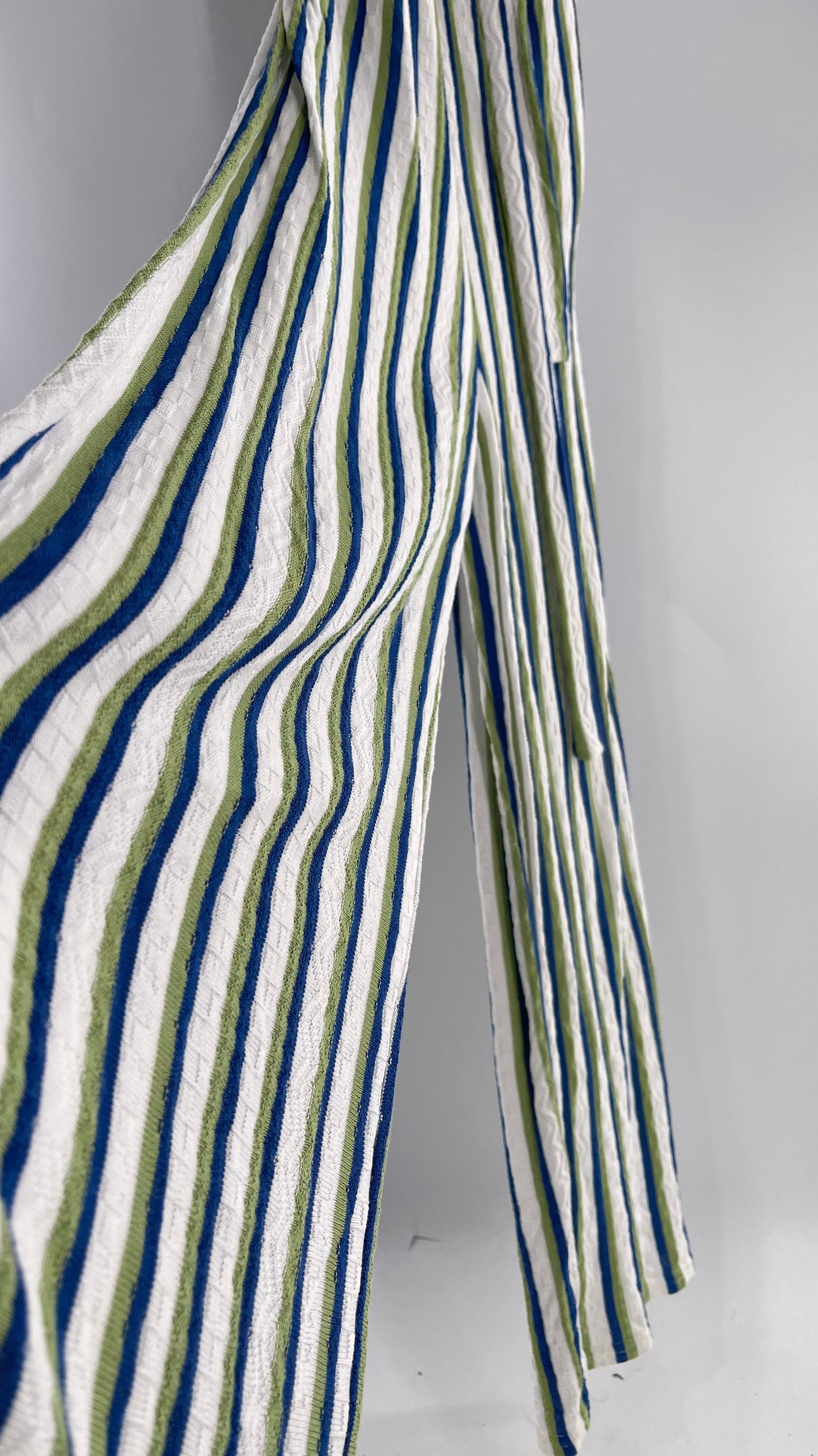 Maeve Anthropologie Woven Green/Blue/White Wide Leg Jumpsuit (Small)