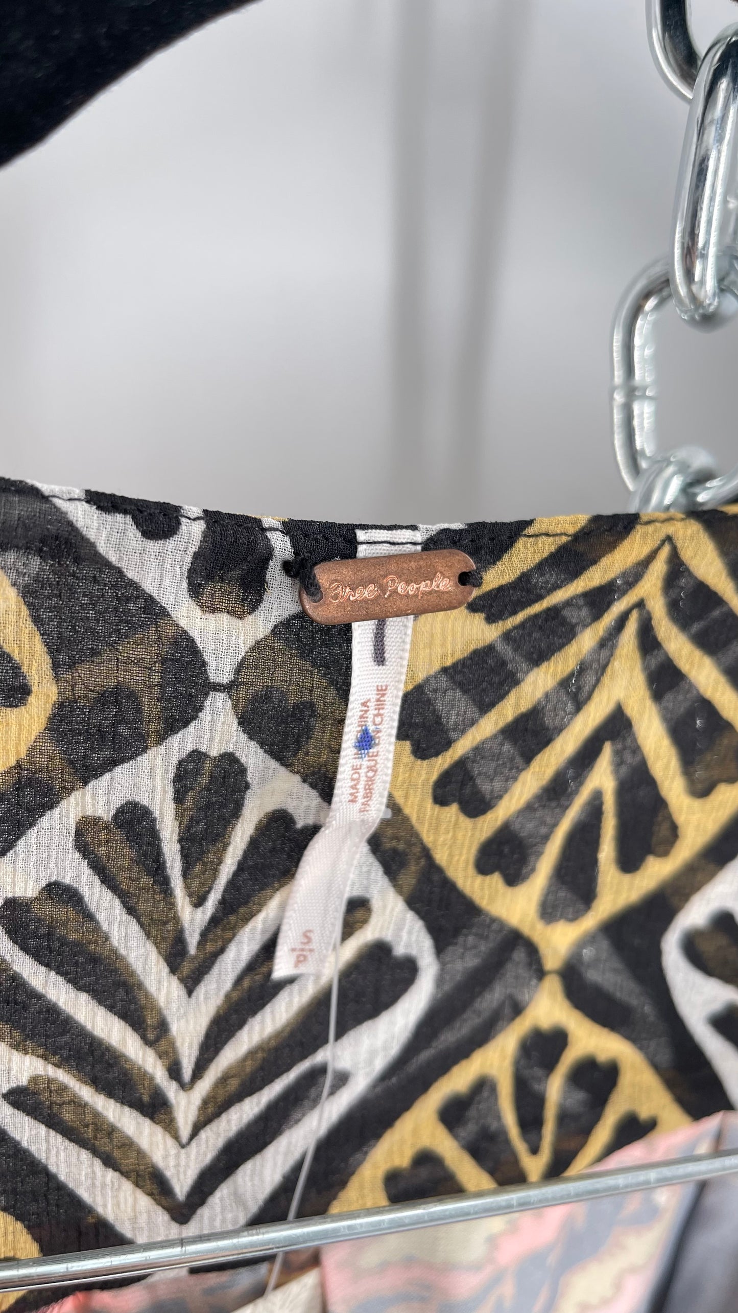 Free People Paisley Bodice Blouse with Sheer Contrast Sleeves, Draping Neckline and Tags Attached (Small)
