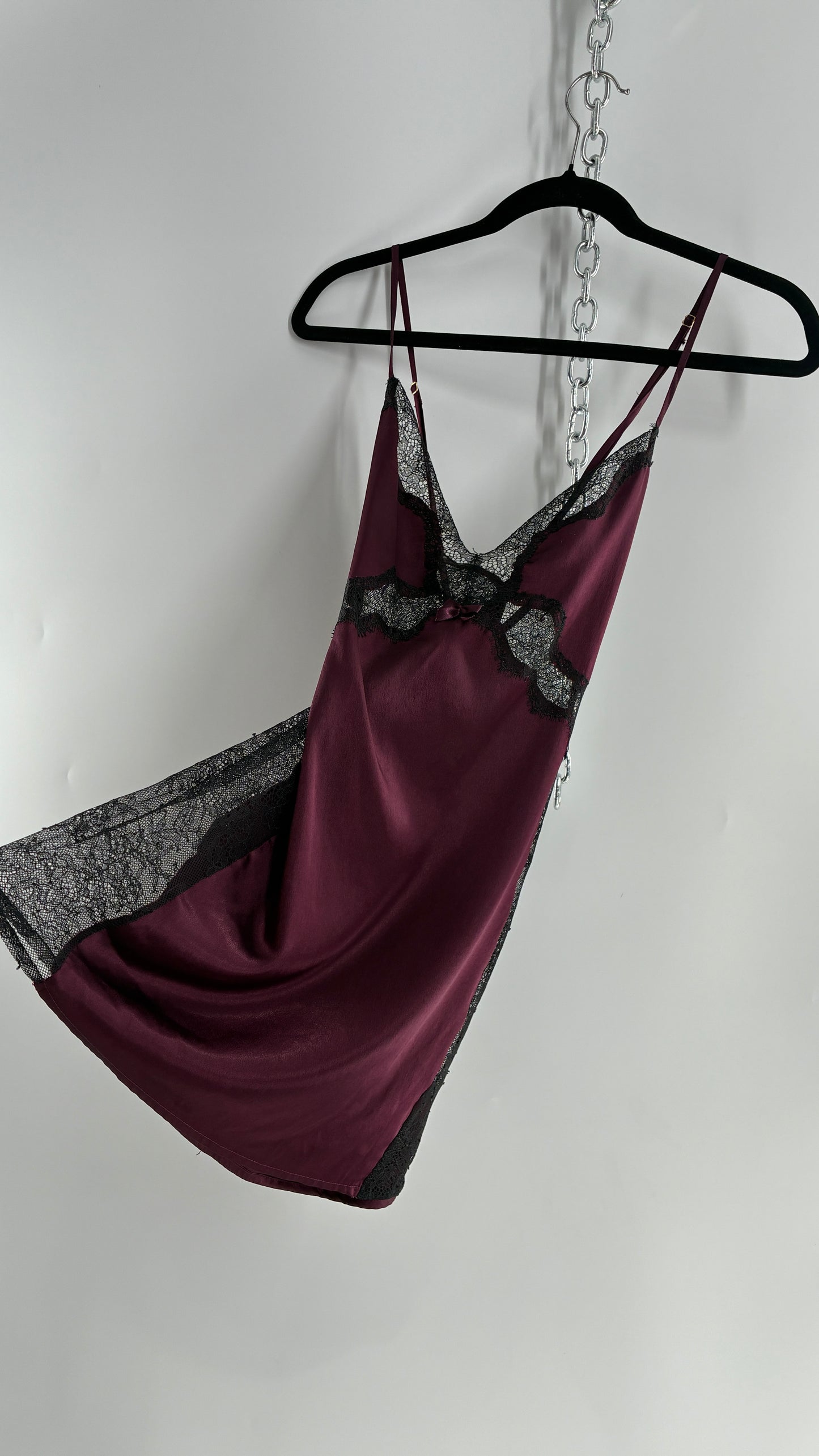 Vintage Victoria’s Secret Satin Plum Camisole with Black Lace Detailing (Medium)