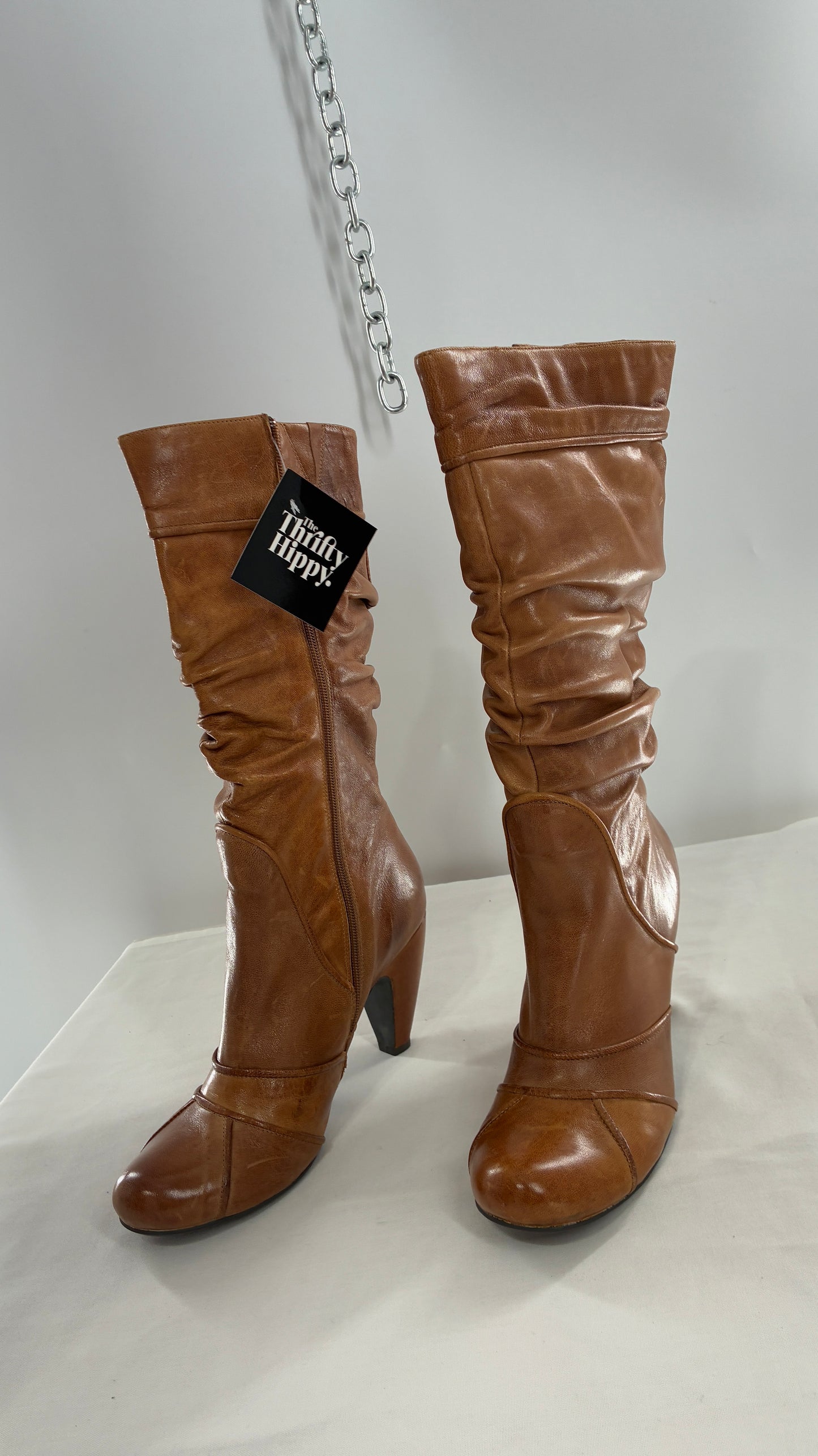 MIZ MOOZ Brown Leather Stacked Round Toe Boot (10)