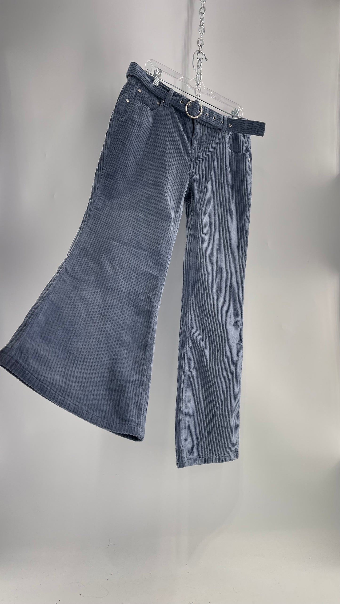 MILK IT Recycled Powder Blue Corduroy Low Waist Grommet Buckle Folk Jean with Tags Attached (16)