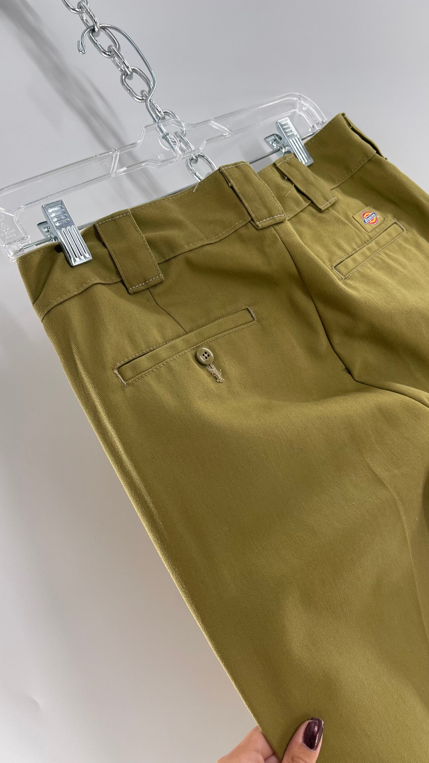Dickies Mustard Green Cropped with Raw Edge Hem (4)
