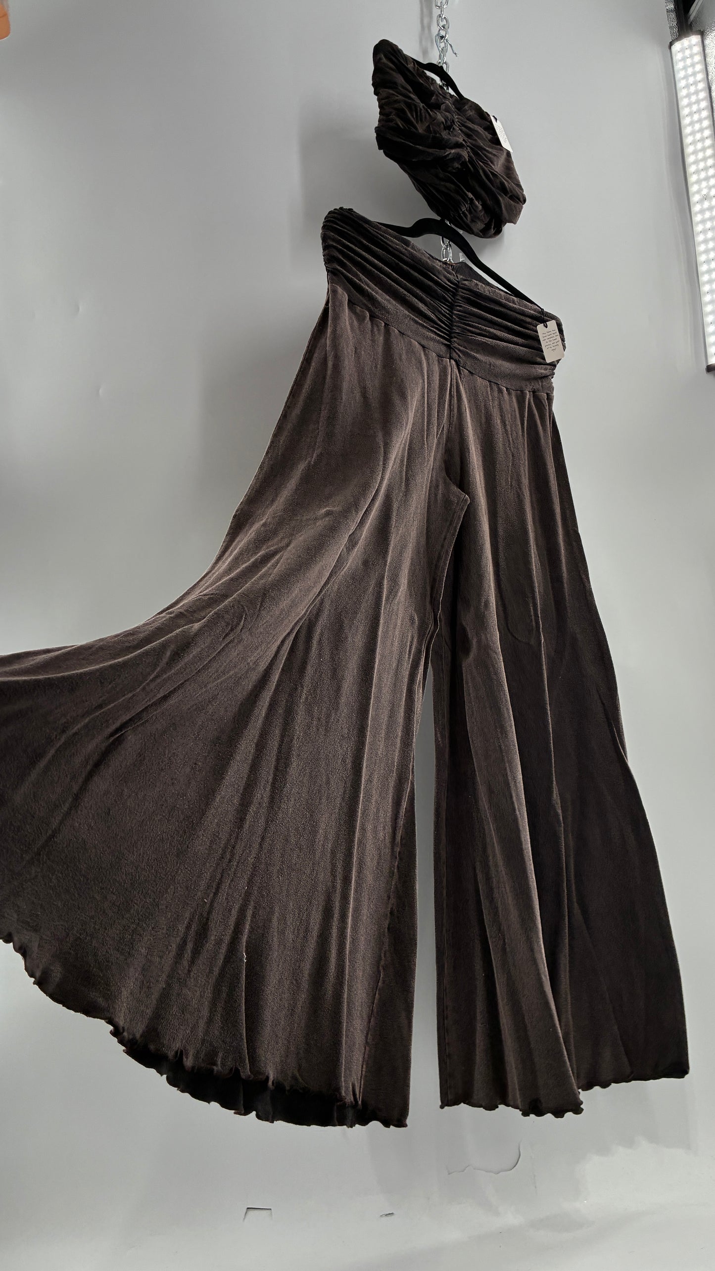 Free People Acid Wash Style Ruched Tube Top And Ultra Wide Leg Pant Set with Tags Attached (L)