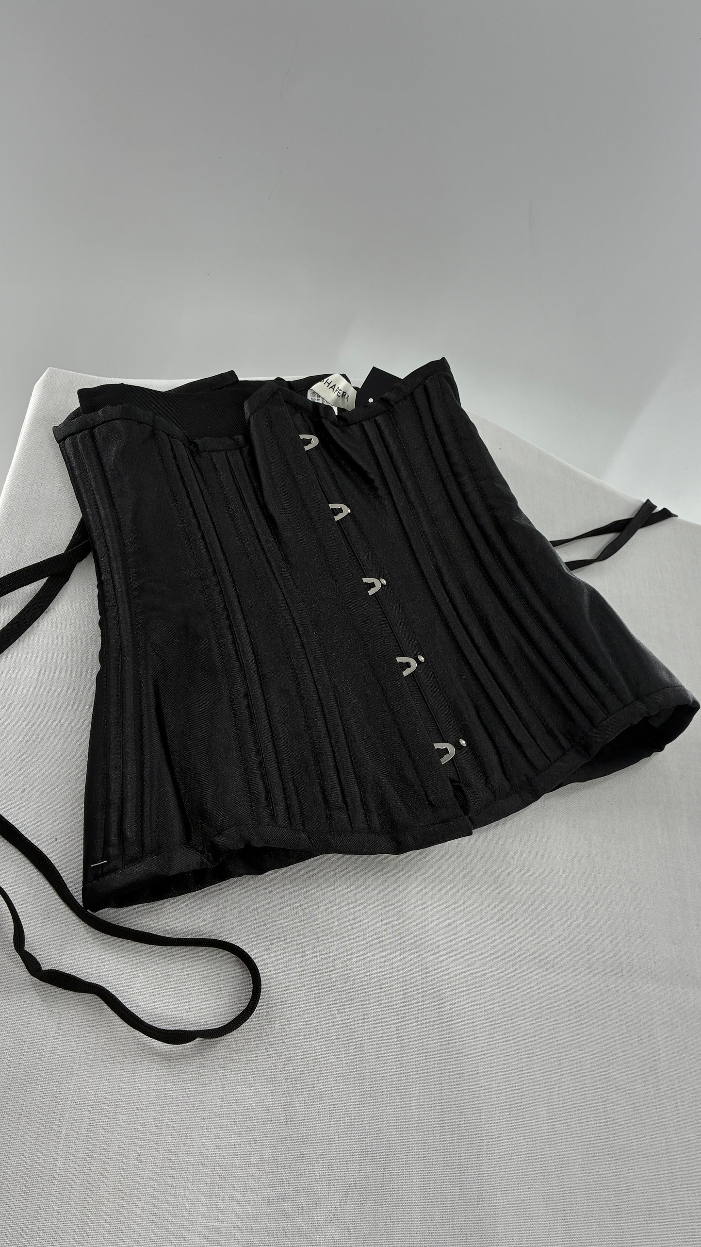 Vintage SHAPERX Black Satin Heavy Duty Ribbed Corset (XS)