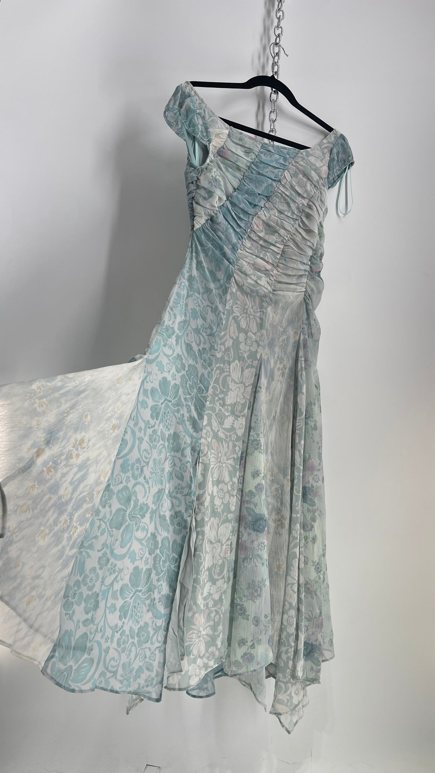 Free People Heart to Heart Blue Ruche Bust Handkerchief Hem Gown (4)
