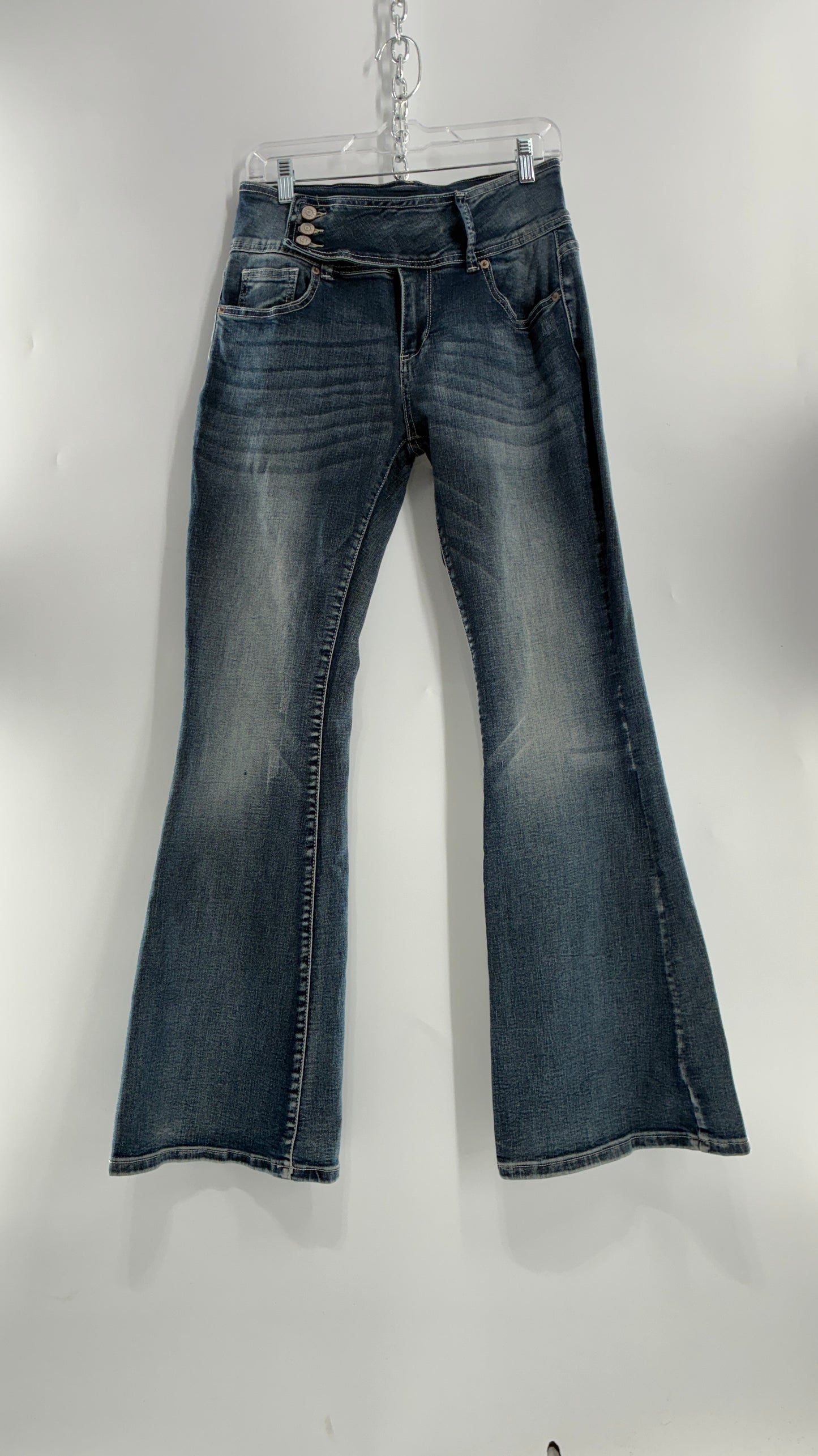 Vintage Low Rise Kickflare Jeans with Thick Side Buckled Waist Band (Medium)