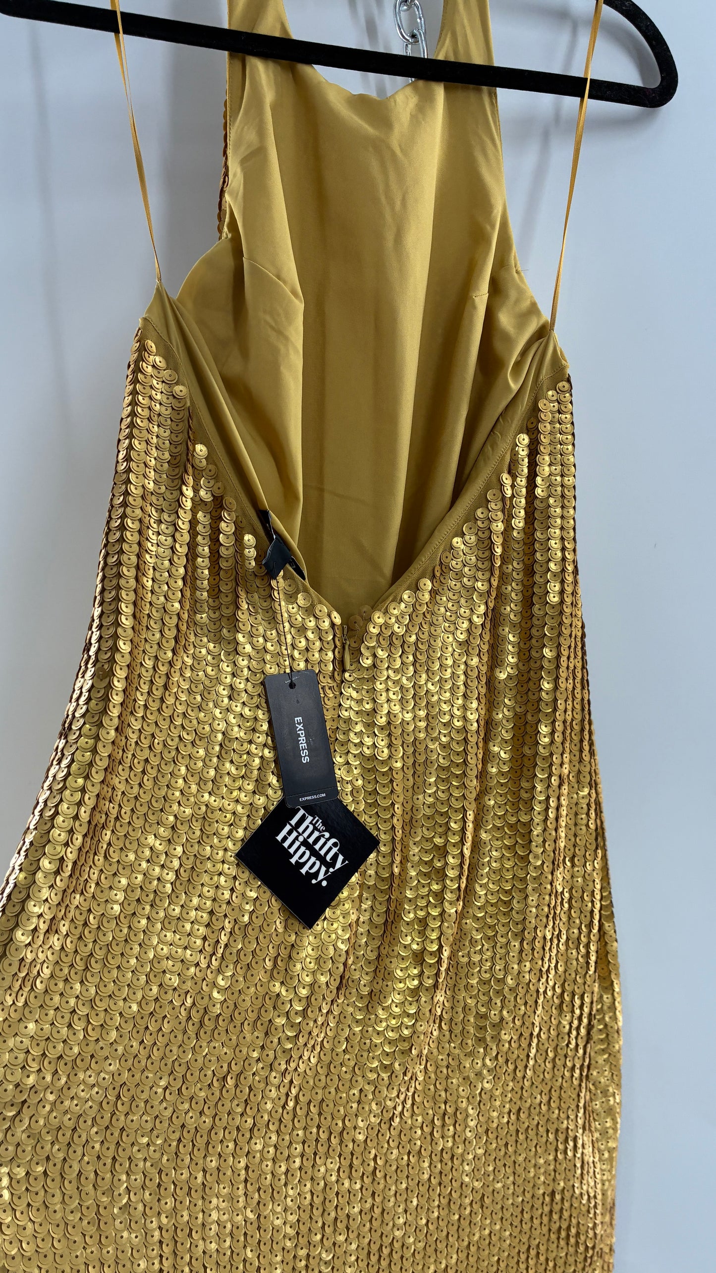 Deadstock Vintage EXPRESS Sequin Beaded Halter Mini Dress with Low Backless Detail (Medium)