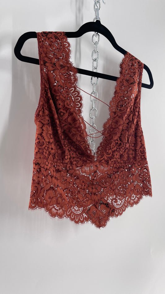 Intimately Free People Copper/Rust Lace Bralette with Lace Up Back (Large)