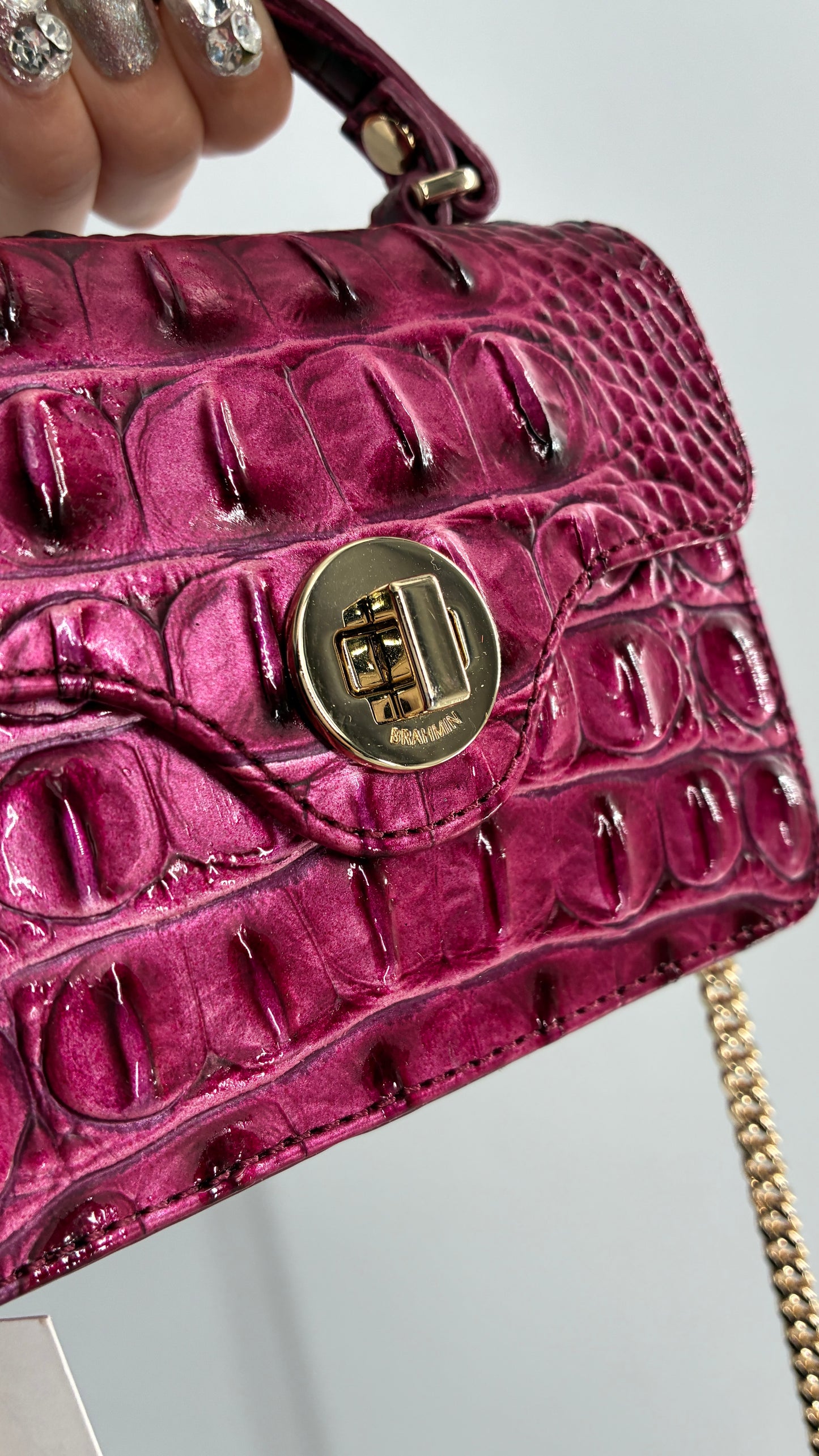 BRAHMIN Arietta Pomegranate Melbourne Mini Purse with Tags Attached, Gold Crossbody Chain and Authentication