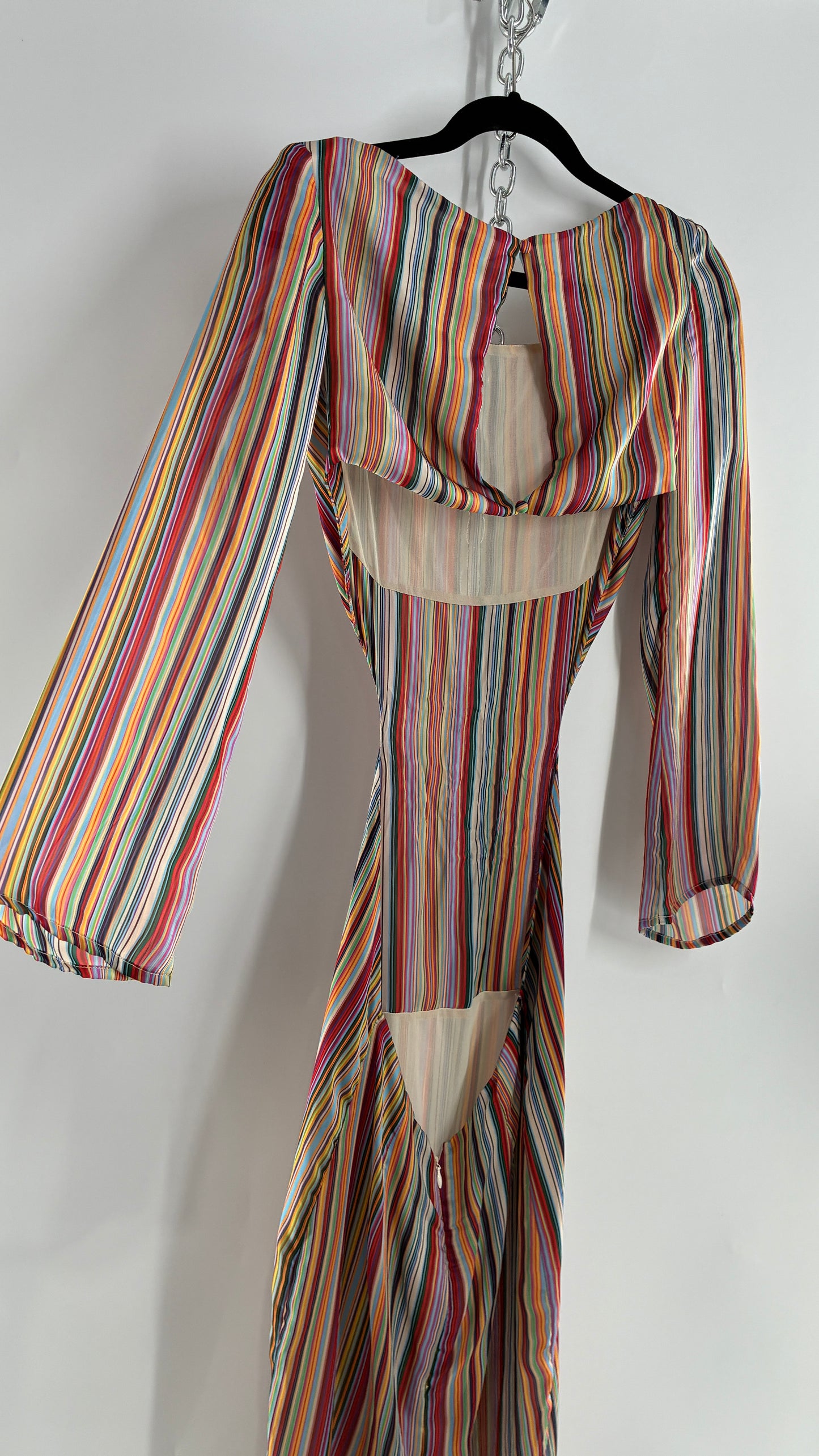 WINTERMUSE Daphne Multicolored Striped Silky Backless Cutout Dress (4)
